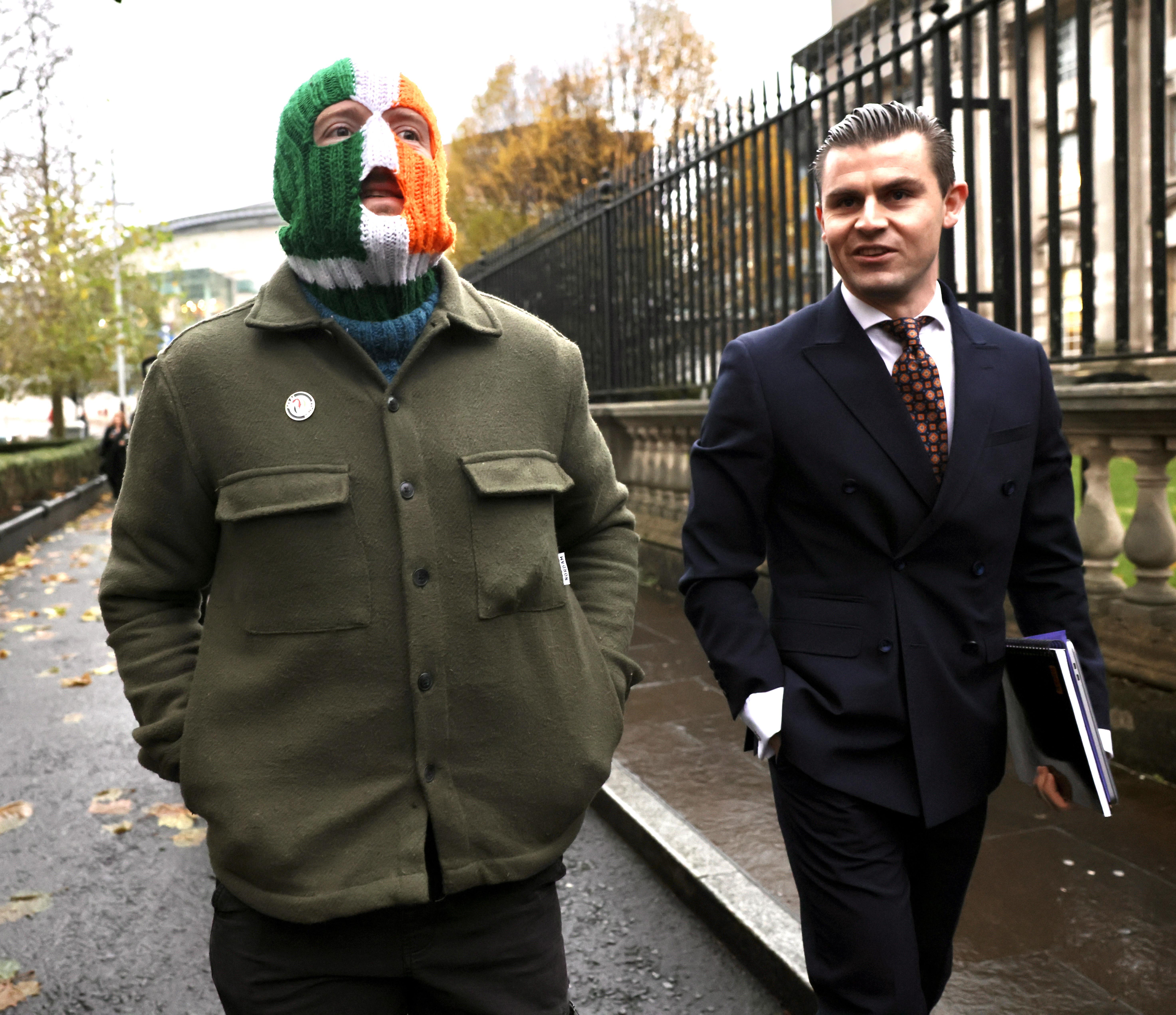 BUA: DJ Provaí arrives at court in Belfast this morning with lawyer Darragh Mackin from Phoenix Law