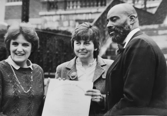 FIGHTER FOR RIGHTS: Marie Howe (left) pictured with Bernadette McAliskey and Mel King at the Massachusetts State House