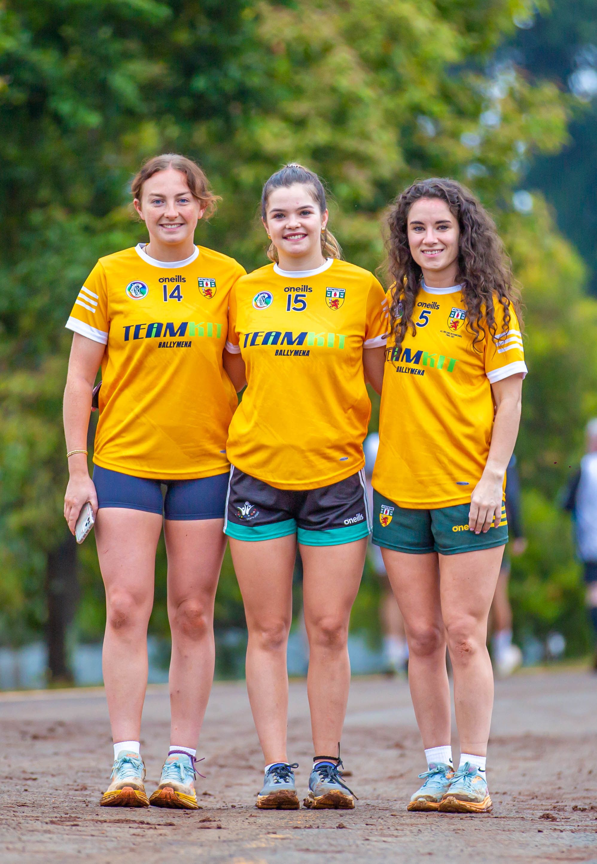 Antrim camogie players Colleen Patterson, Maeve Kelly and Roisin McCormack in Kenya.