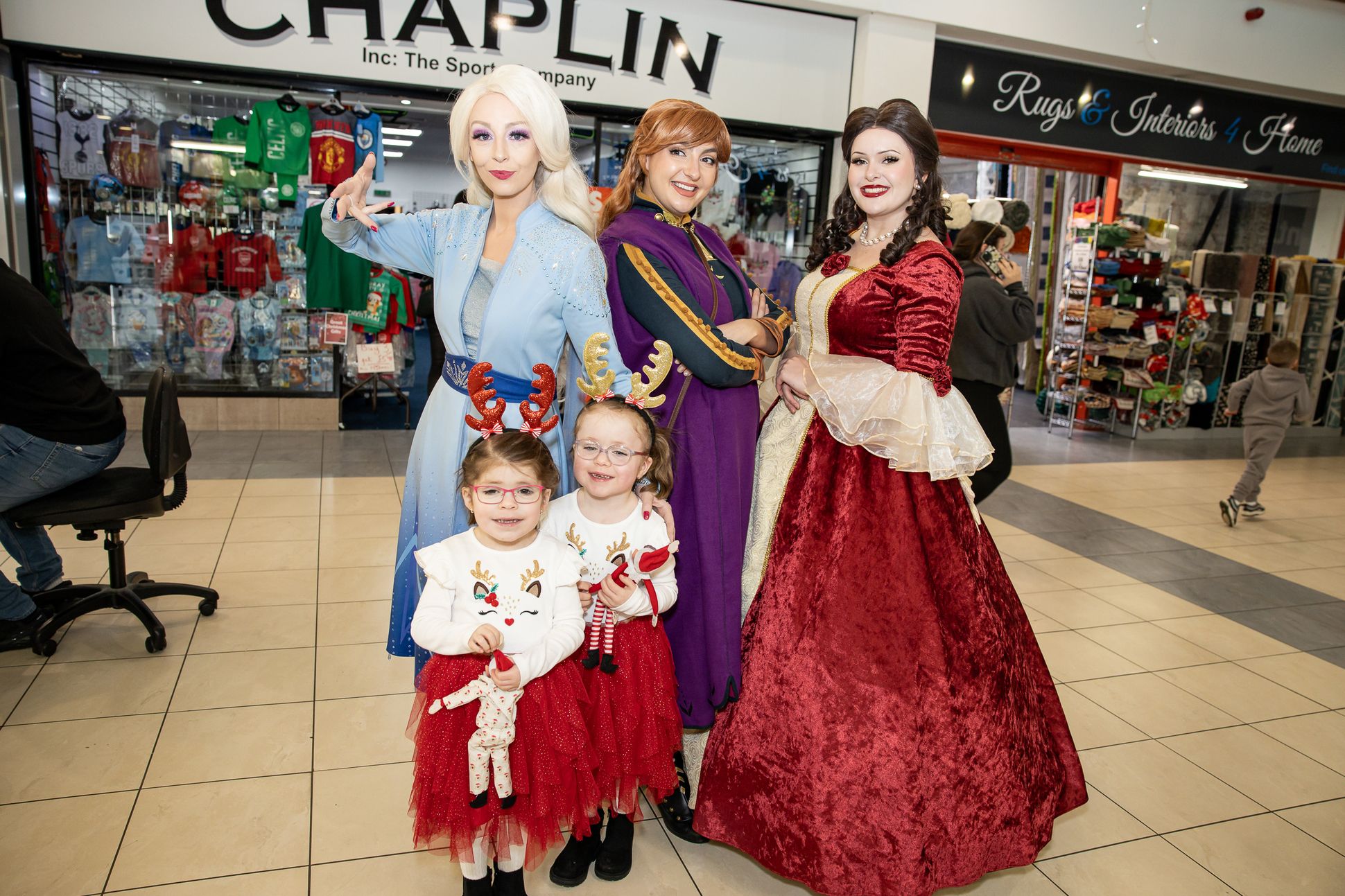 Maisie and Gracie Clarke with Elsa, Anna and Belle