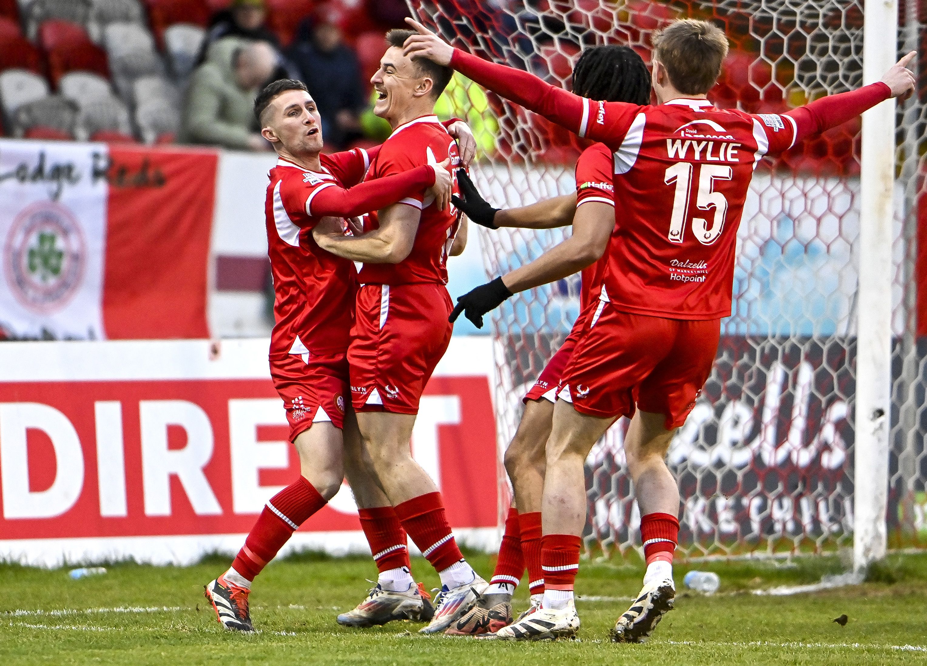 Ryan Mayse celebrates after scoring Portadown\'s first goal 