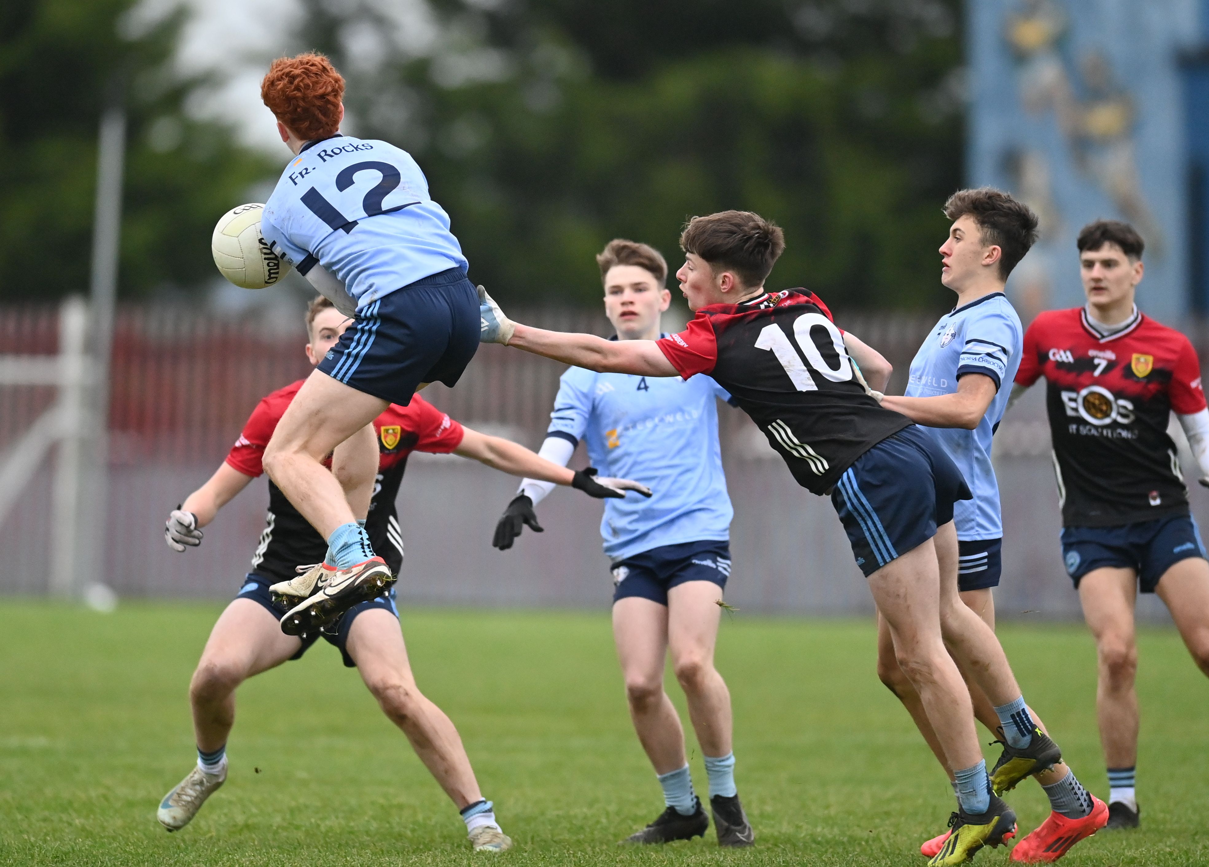 Cookstown\'s Conall Sheehy is first to the ball