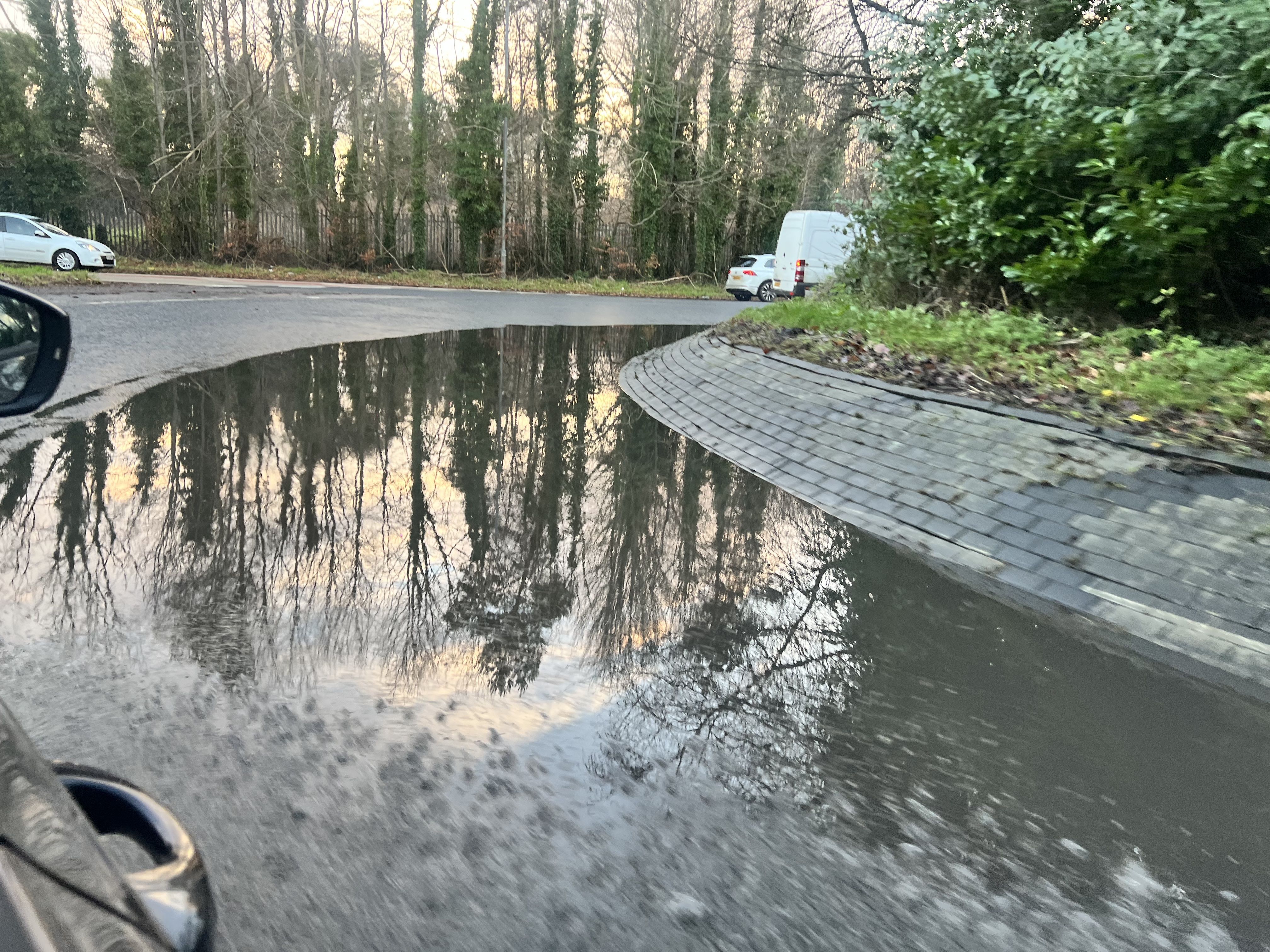 FLOODING: The roundabout on the Old Golf Course Road in Dunmurry