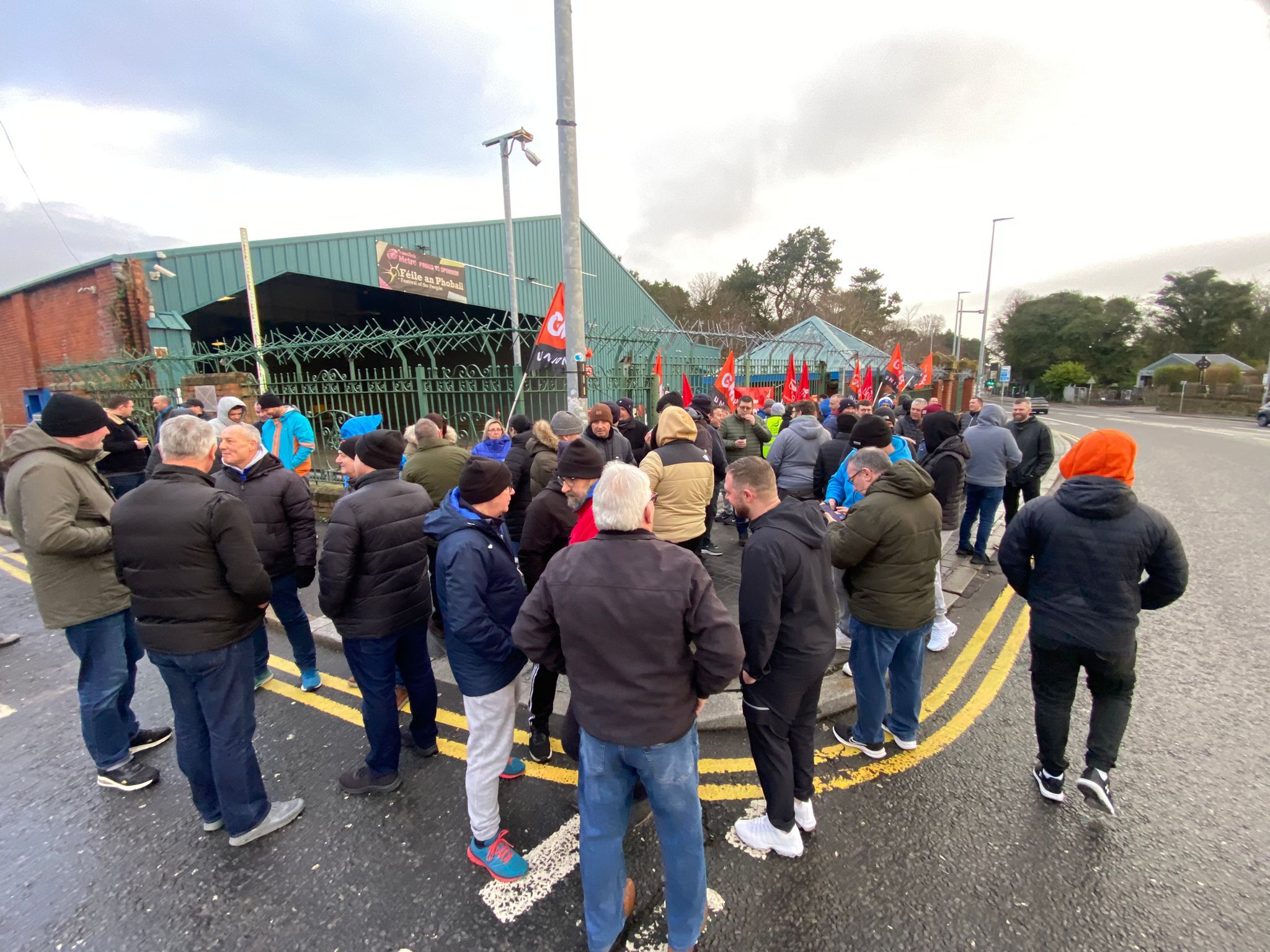 STRIKE: Transport workers on strike outside Falls Road Bus Depot on Thursday