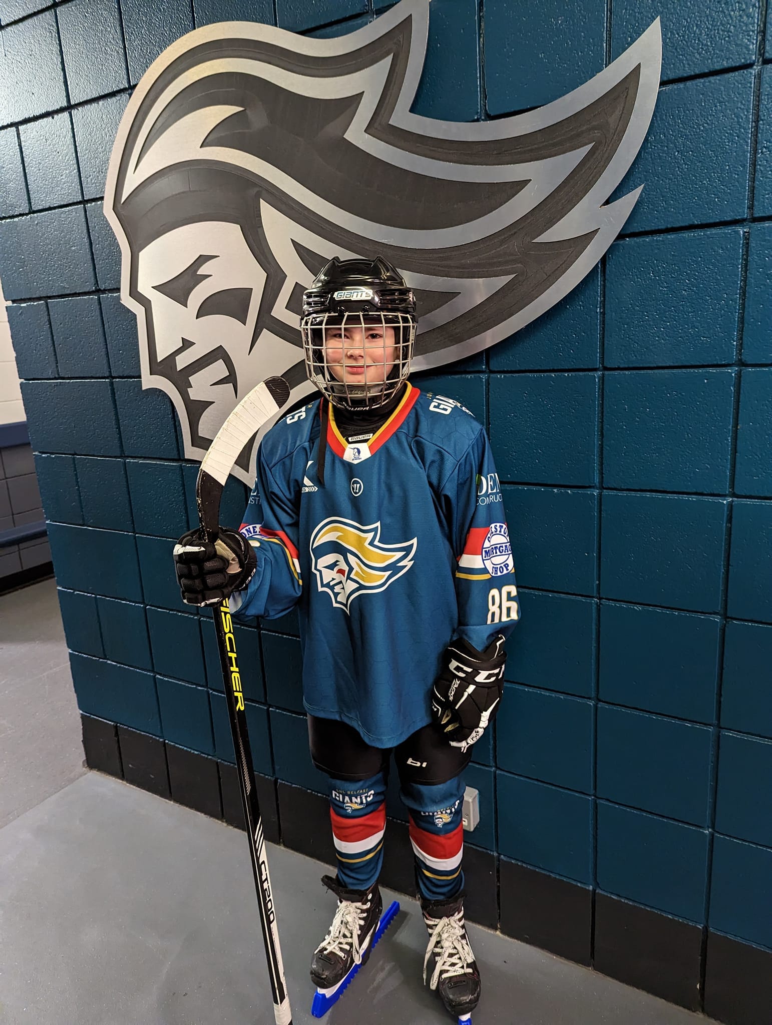 Ryan O\'Neill getting ready for action with the Belfast Giants u14s