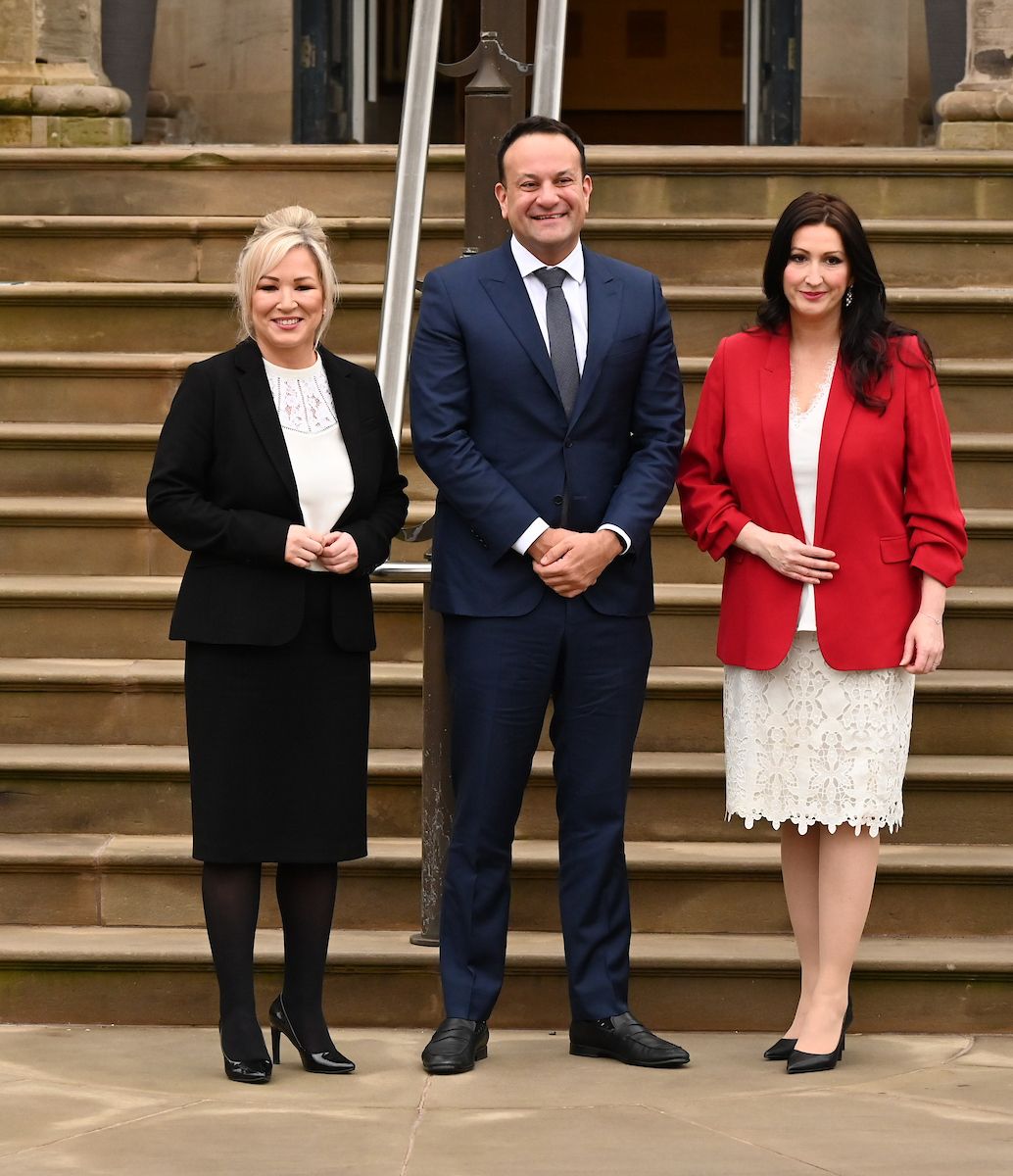 HISTORIC: Taoiseach Leo Varadkar is welcomed to Stormont by First Minister Michelle O\'Neill and deputy First Minister Emma Little-Pengelly