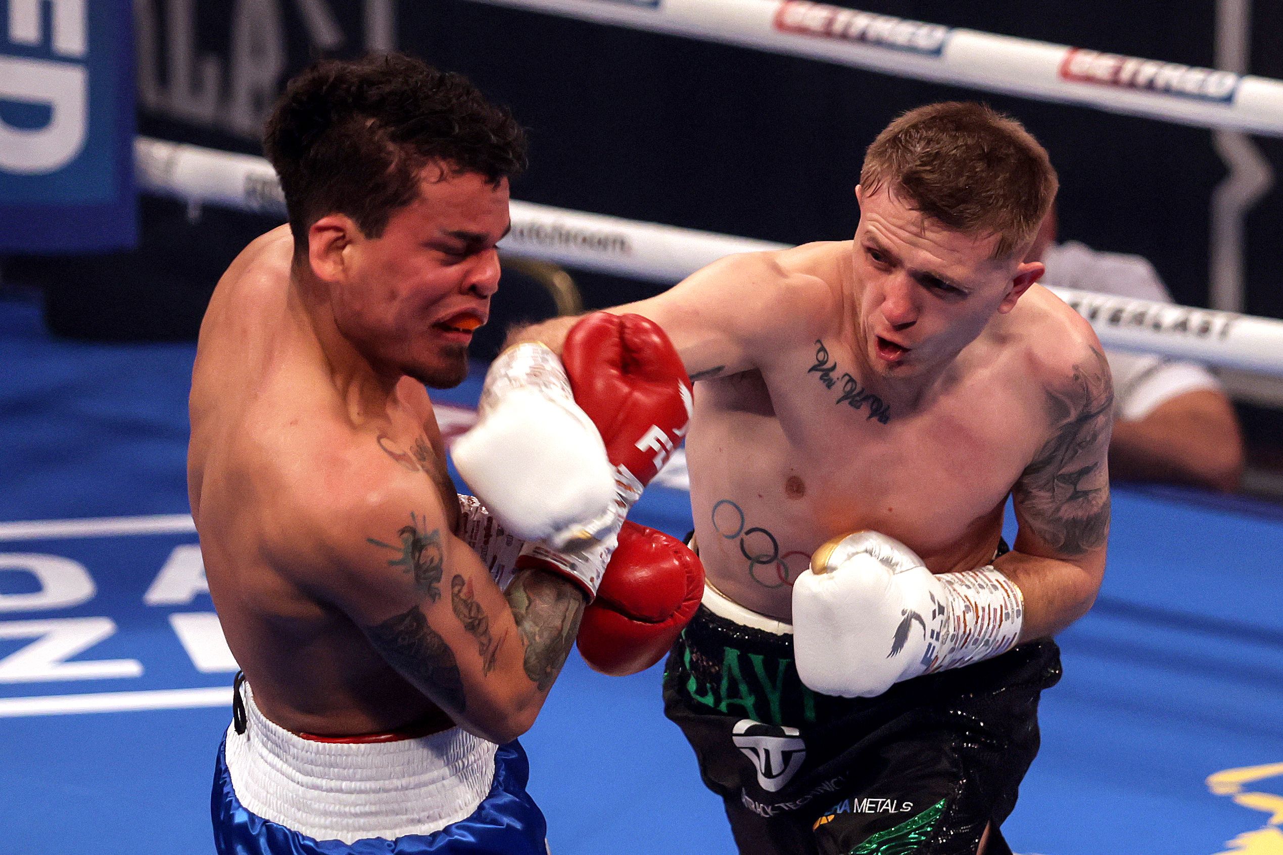 Kurt Walker lands on Darwing Martinez during his most recent win at the Ulster Hall in January 