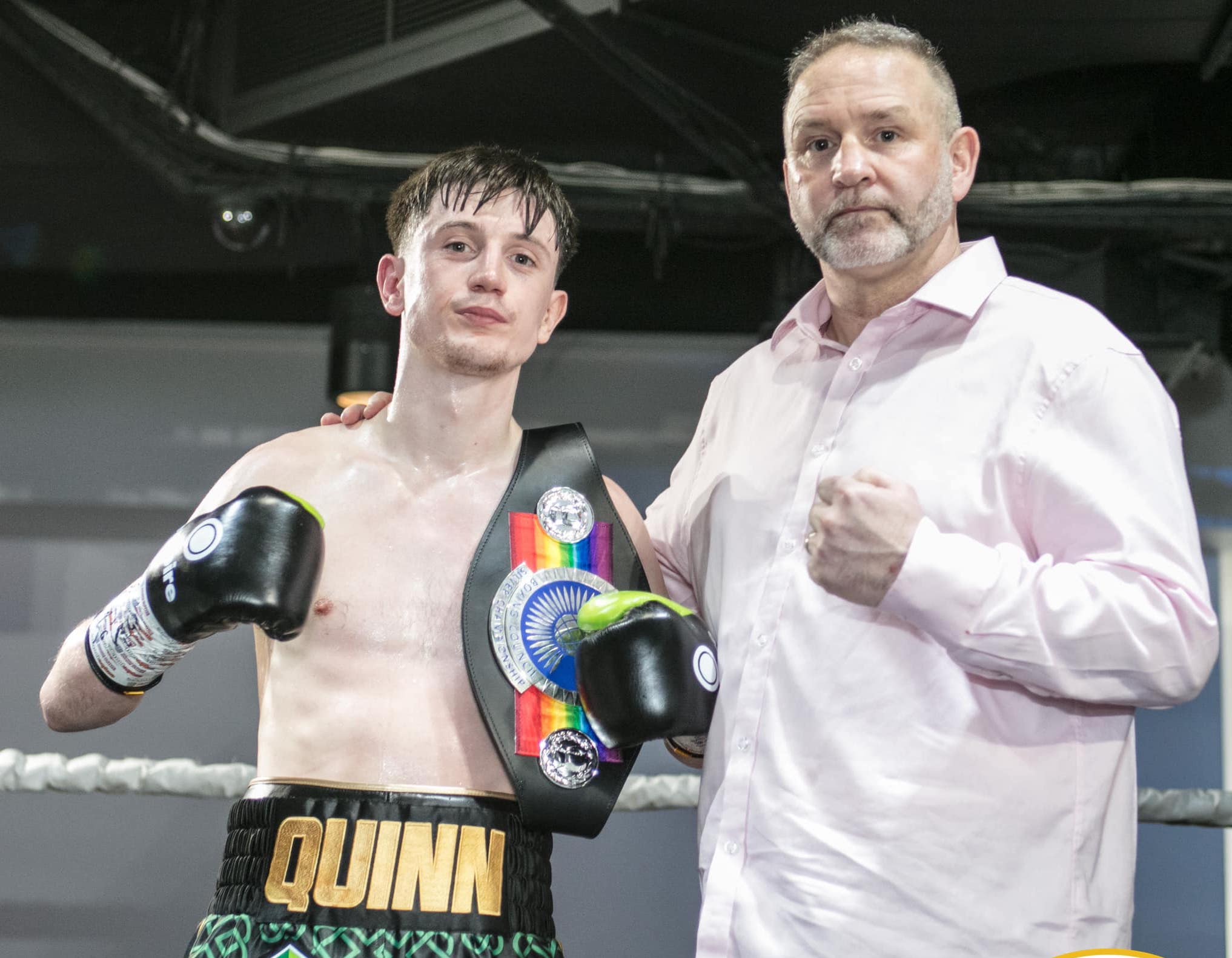 A victorious Conor Quinn with manager Mark Dunlop