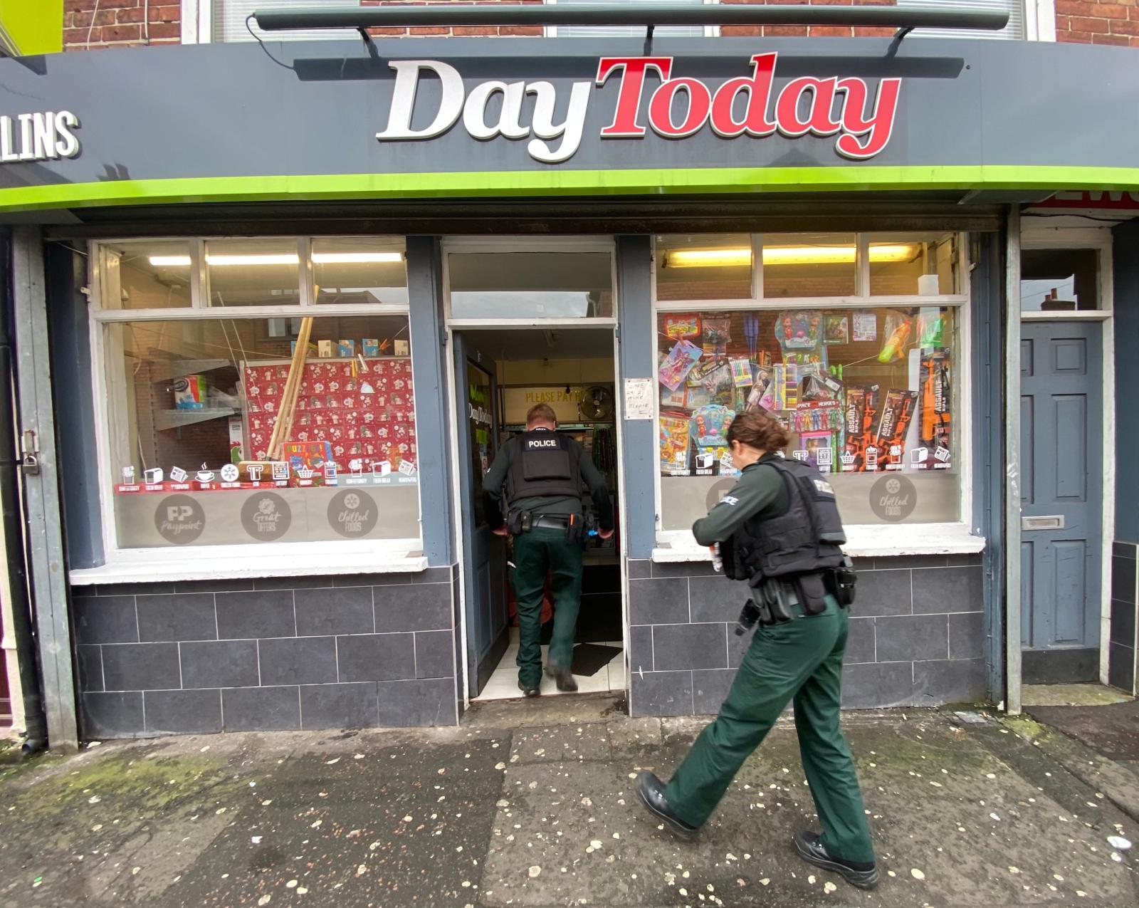 ROBBERY: Police at the Day Today on Iveagh Street which was robbed on Sunday night