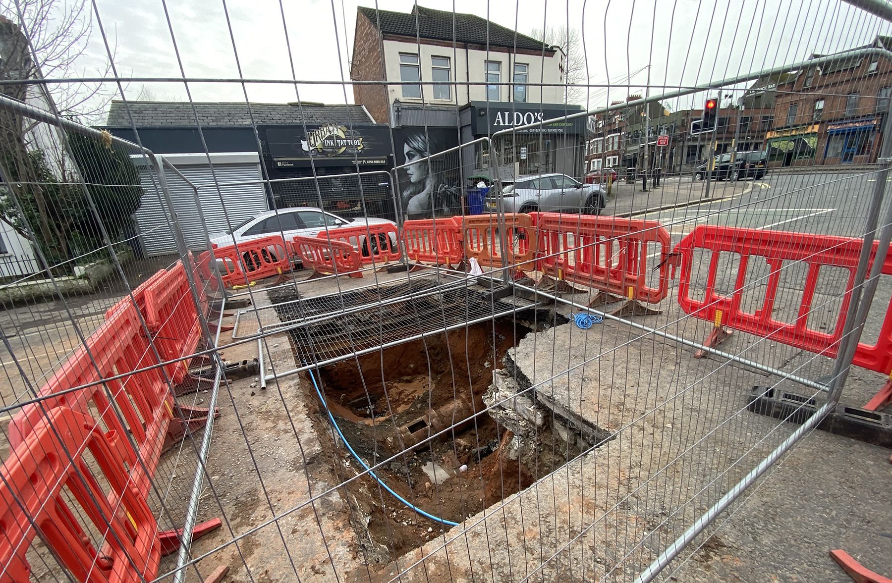 DANGER: The hole on the Donegall Road on Monday