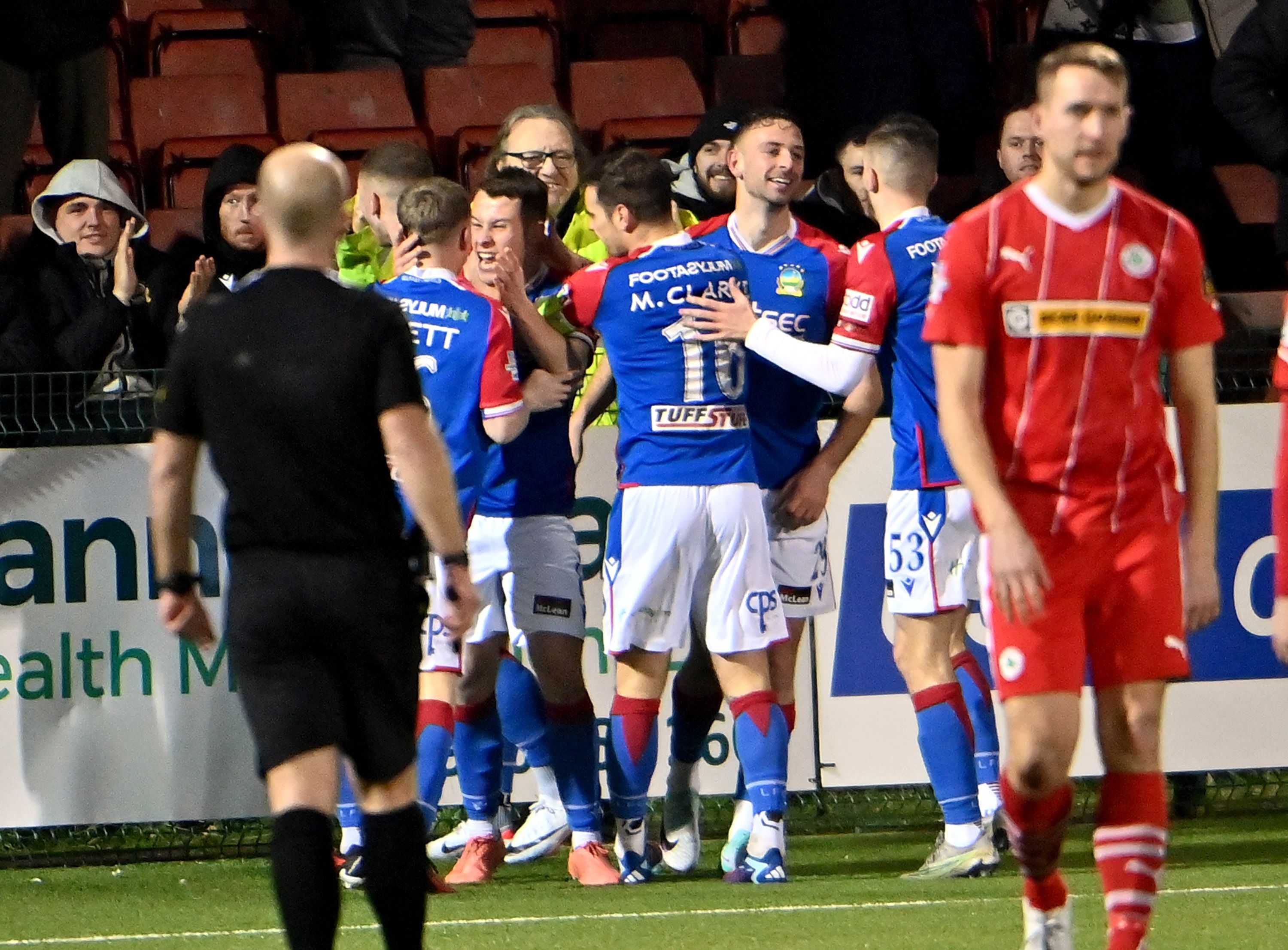 Kyle McClean celebrates scoring at Solitude on Tuesday 