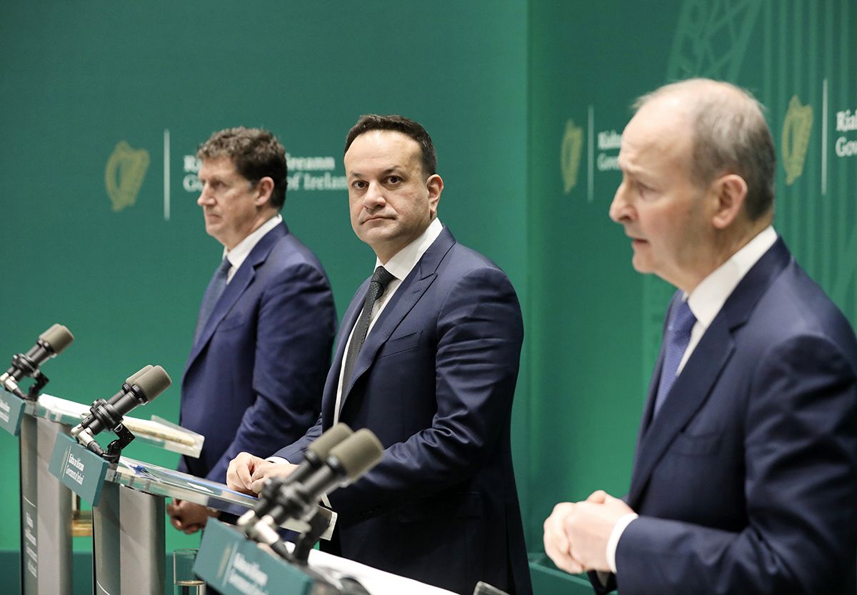PUSHING AHEAD: Taoiseach and Fine Gael leader Leo Varadkar, Tánaiste and Fianna Fail leader Micheál Martin, and Green Party leader and Minister for the Environment Eamon Ryan outline new Government funding commitments for Shared Island investment prioriti