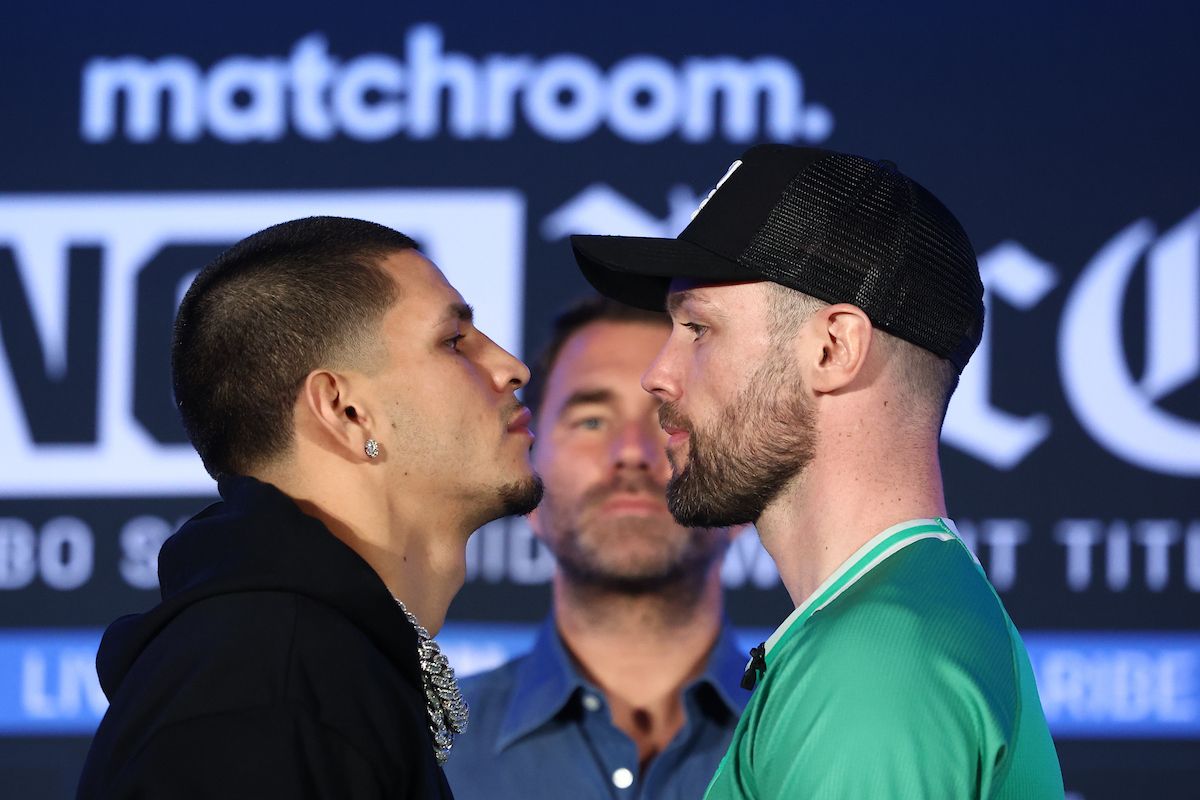 Edgar Berlanga and Padraig McCrory go head-to-head at Thursday\'s press conference ahead of their showdown on Saturday 