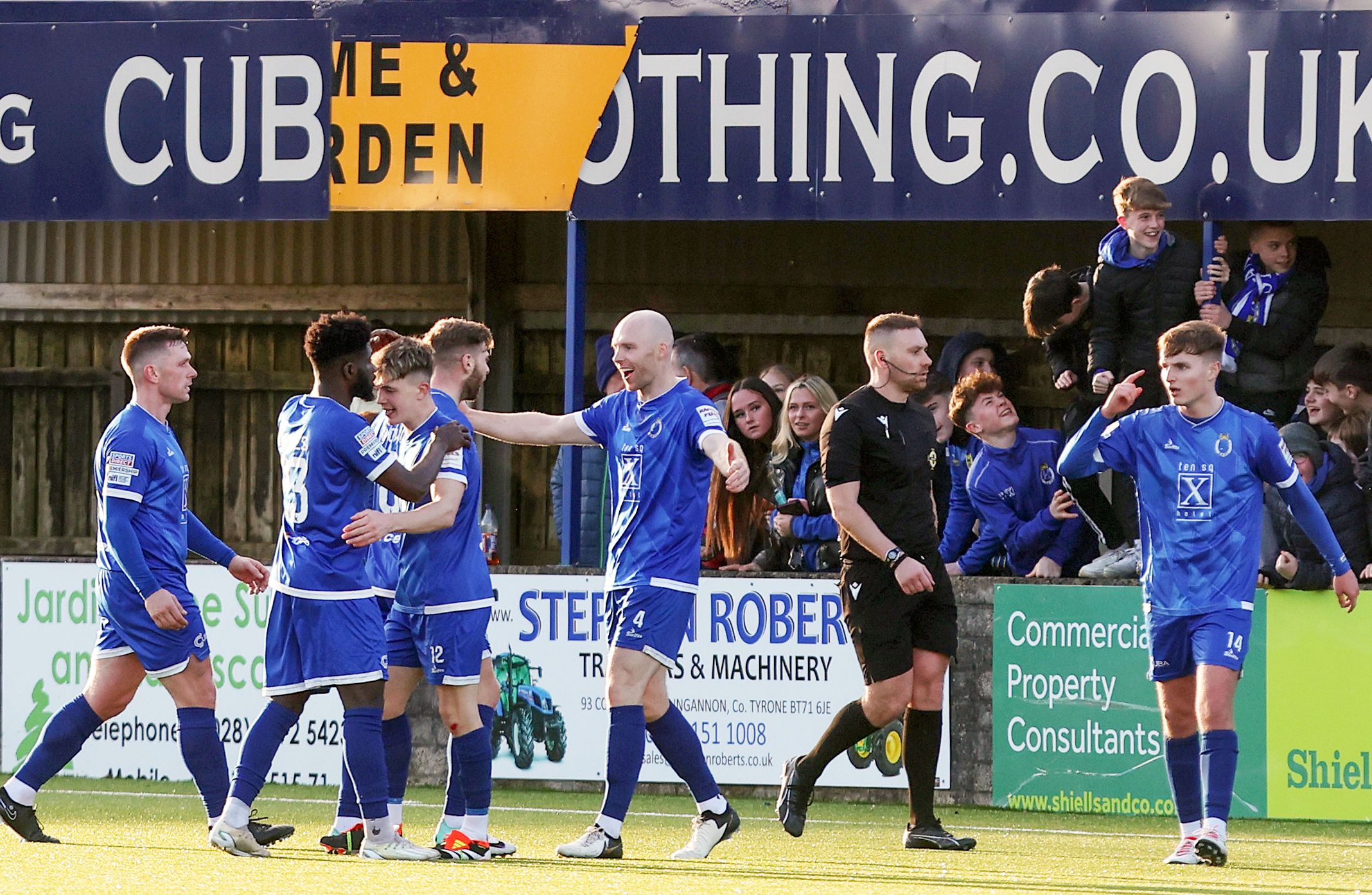 Dungannon Swifts celebrate as their victory was secured on Saturday 