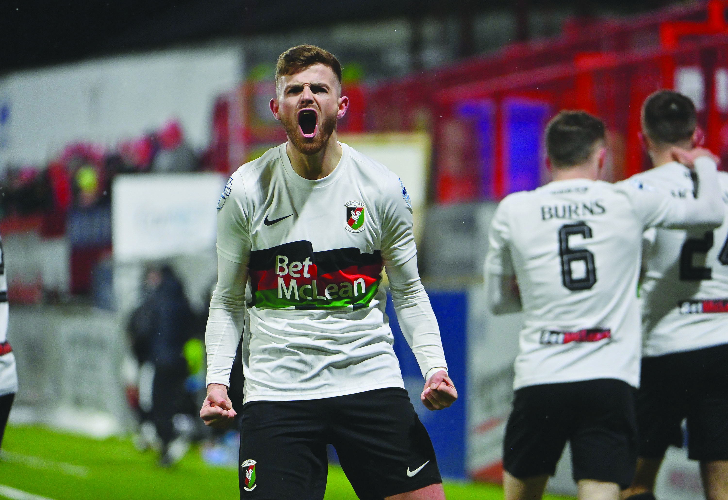 On-loan Glentoran striker Ruaidhrí Donnelly netted twice in Newington’s 2-1 win over Newry City in Round Six