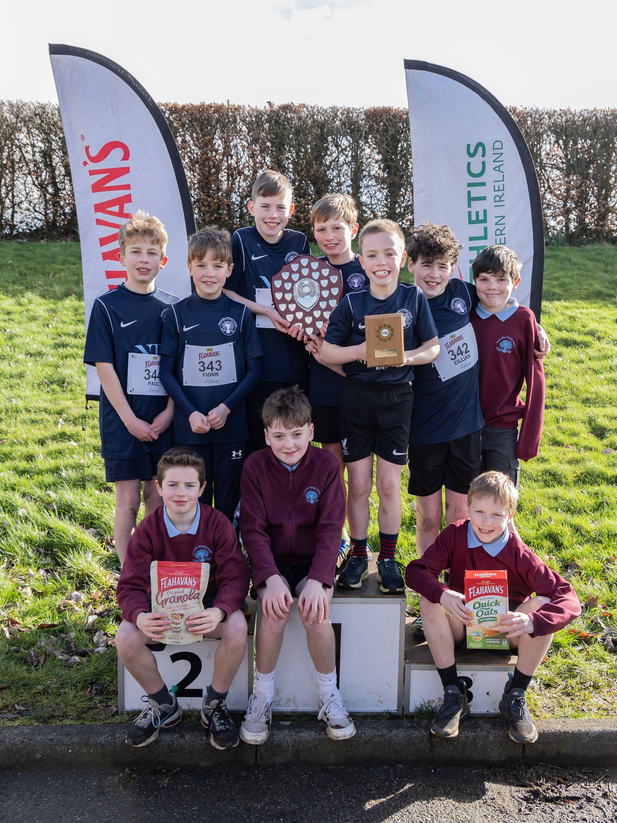 The winners of the boys’ team race, Stranmillis Primary School, Belfast, accepting their award
