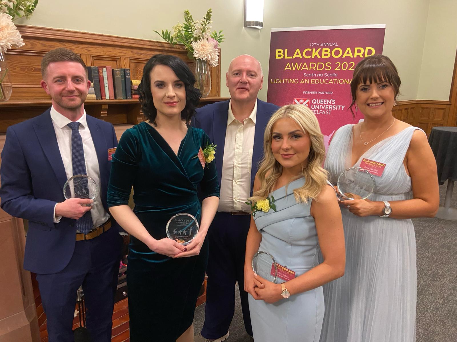 AWARDEES: With sponsor Aidan Flynn of Flynn & Sons are  Fiona McKinley of Hazelwood Integrated College, Maria Collins of St Oliver Plunkett Primary School., Sean Kavanagh of St Bernard\'s Primary School and Siobhan Loughran of Wellington College