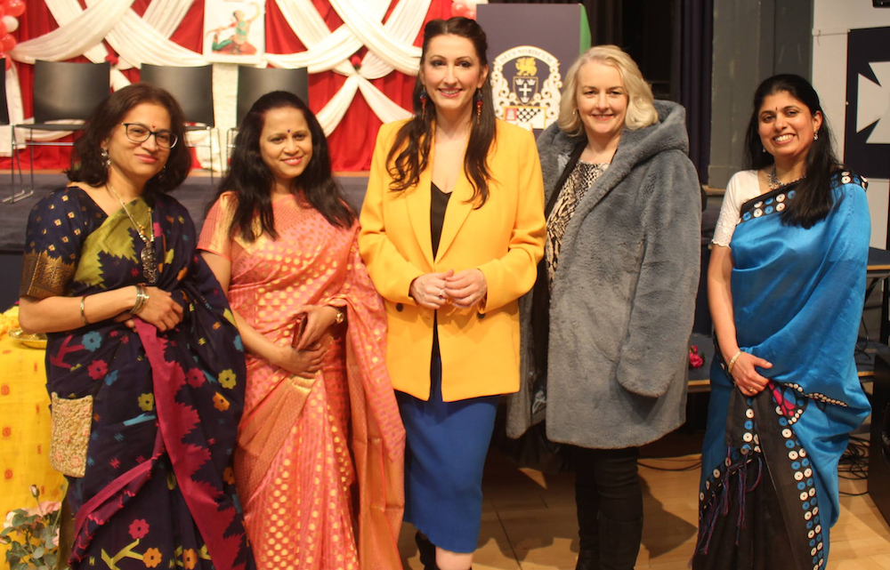 LIGHT WORK: Deputy First Minister Emma Little-Pengelly and Junior Minister at the Office of the Executive with Indian cultural celebration chief organisers Vaishali Kokate,  Ipsita Chatterjee and Suchitra Varma.