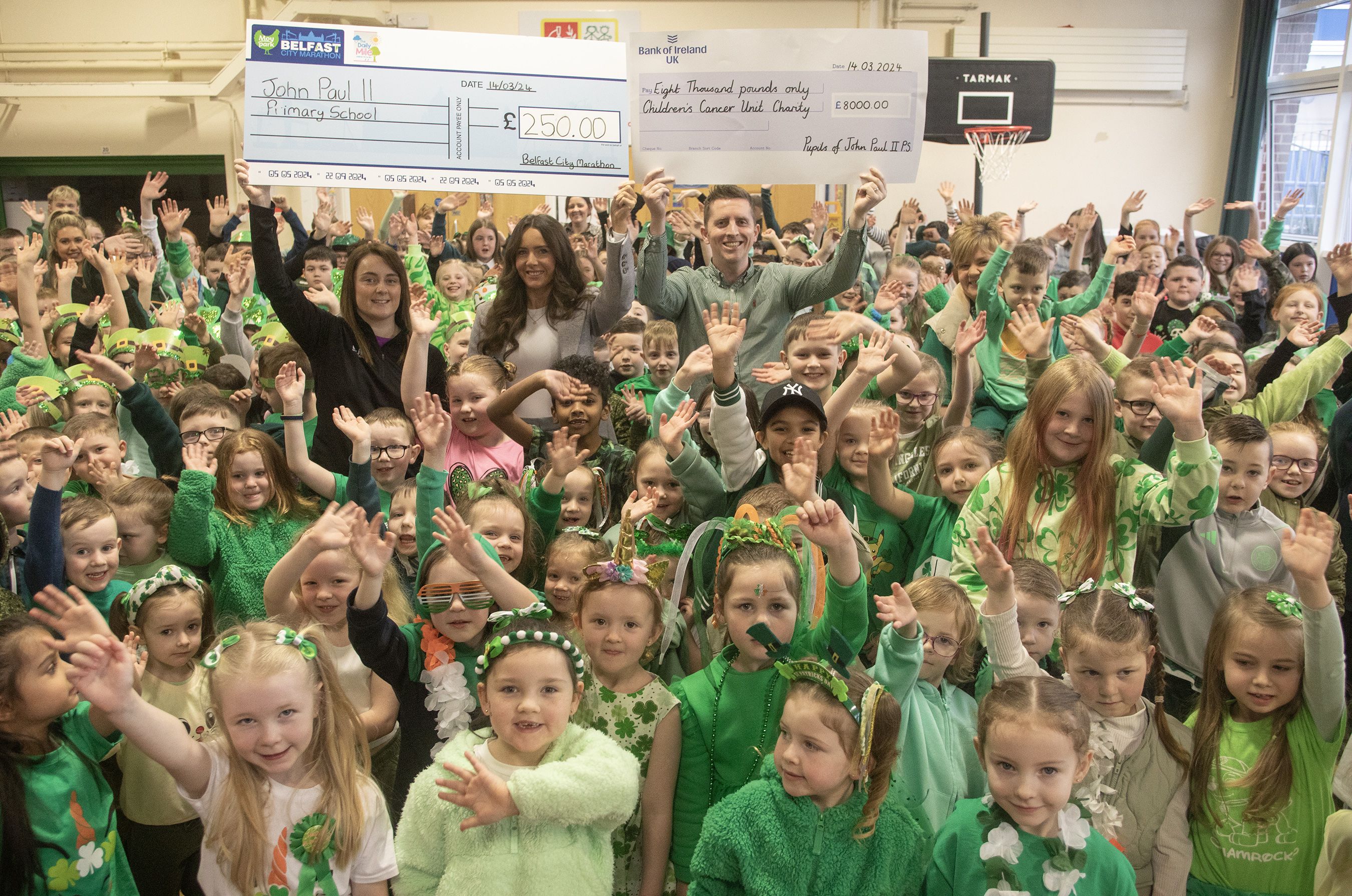 CELEBRATIONS: Pupils at John Paul II Primary School celebrate their fundraising efforts