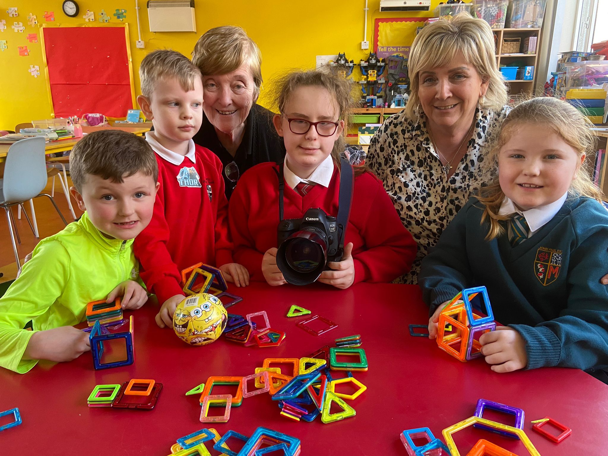 WELCOMING PLACE: Deirdre Walsh and Patricia Kelly from Whiterock Children\'s Centre with  Bobby, Jude, Grace and Aria