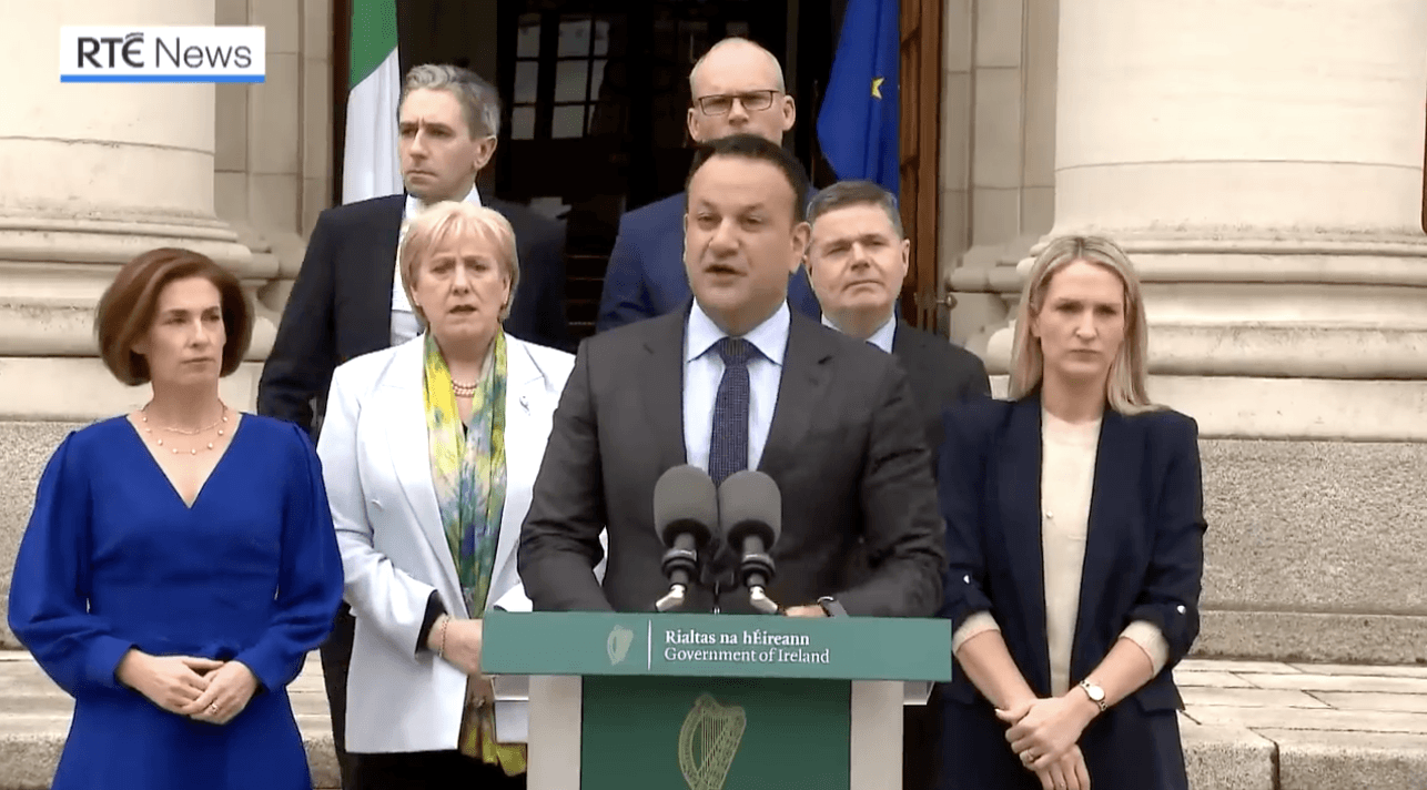 SHOCKER: Flanked by Fine Gael colleagues, Taoiseach Leo Varadkar announces his decision to stop down live on television
