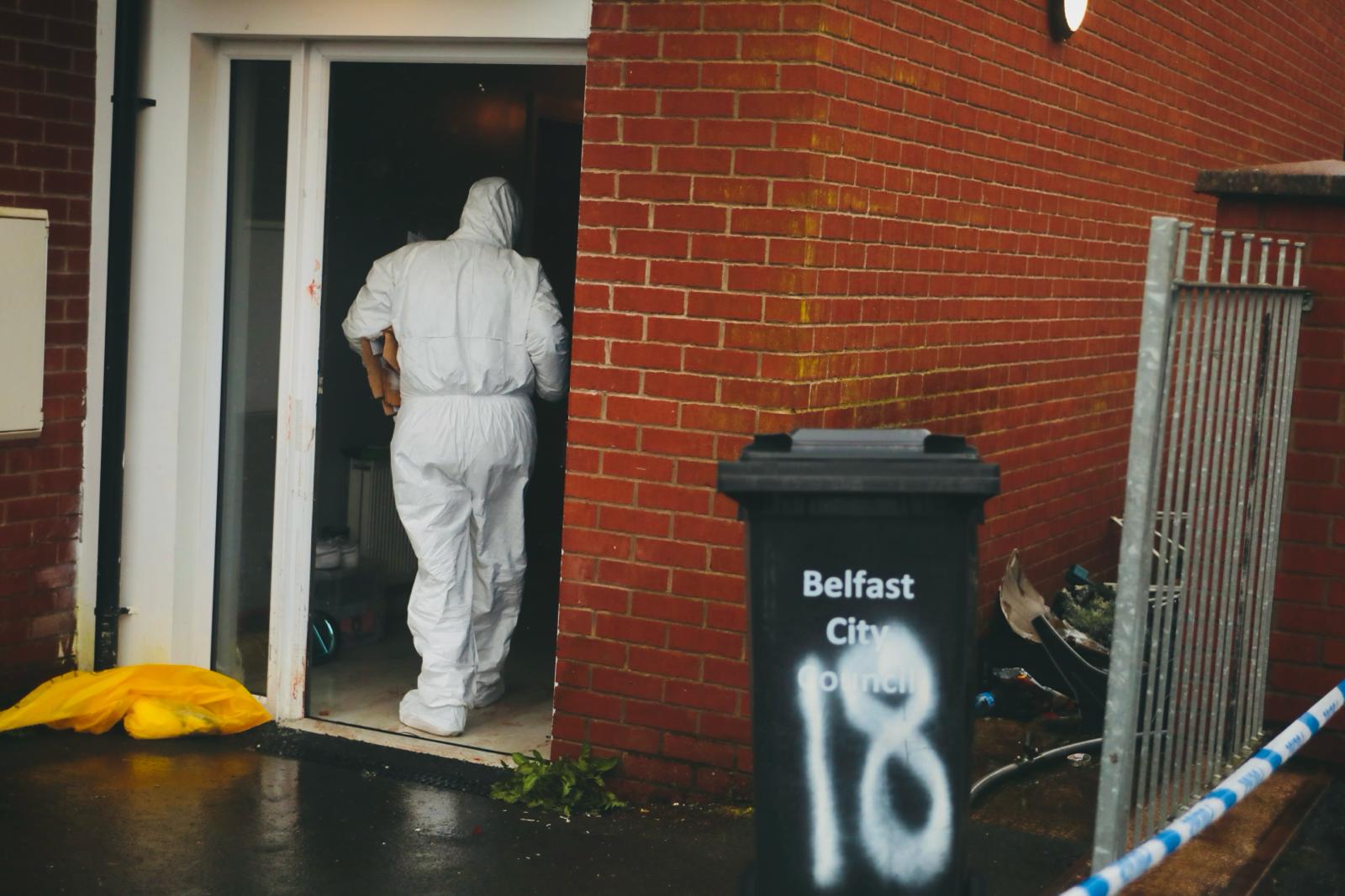 INVESTIGATION: A forensic officer at the scene on Wednesday morning 