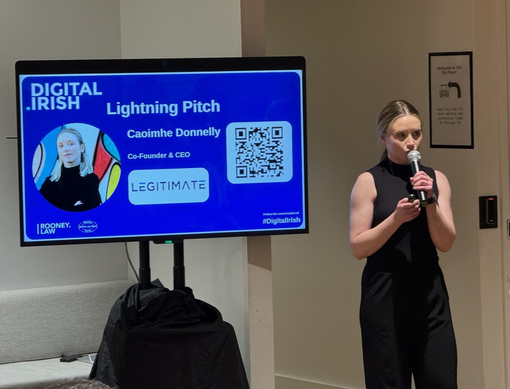 TOMORROW\'S NEWS TODAY: Caoimhe Donnelly pitching her start-up Legitimate at a Digital Irish Network event in New York