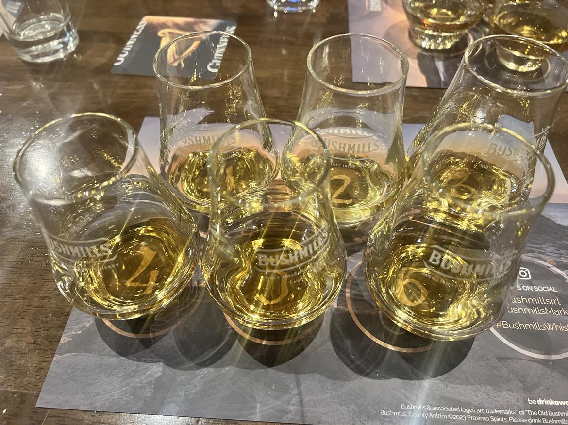 WHISKEY TASTING: The six Bushmills whiskeys that I sampled