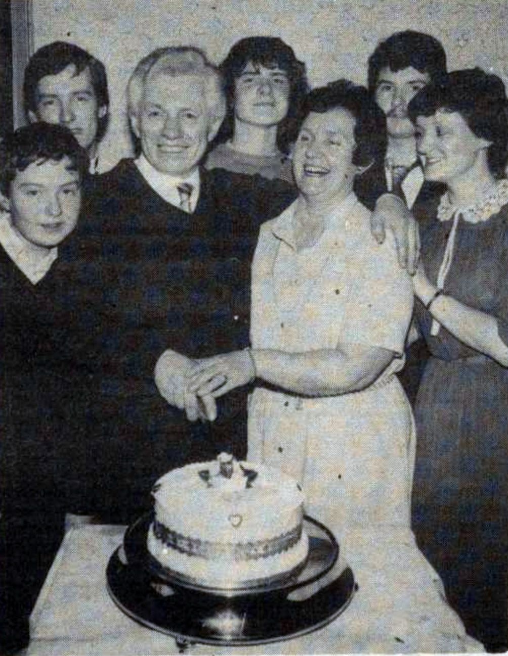 Jackie and Marie Rice celebrated their Silver Wedding anniversary with a function in the Ballymac in April 1983. Joing them were their children Paul, Alan, Noel, Jacqueline and Brendan. They were married in St Malachy’s in April 1958