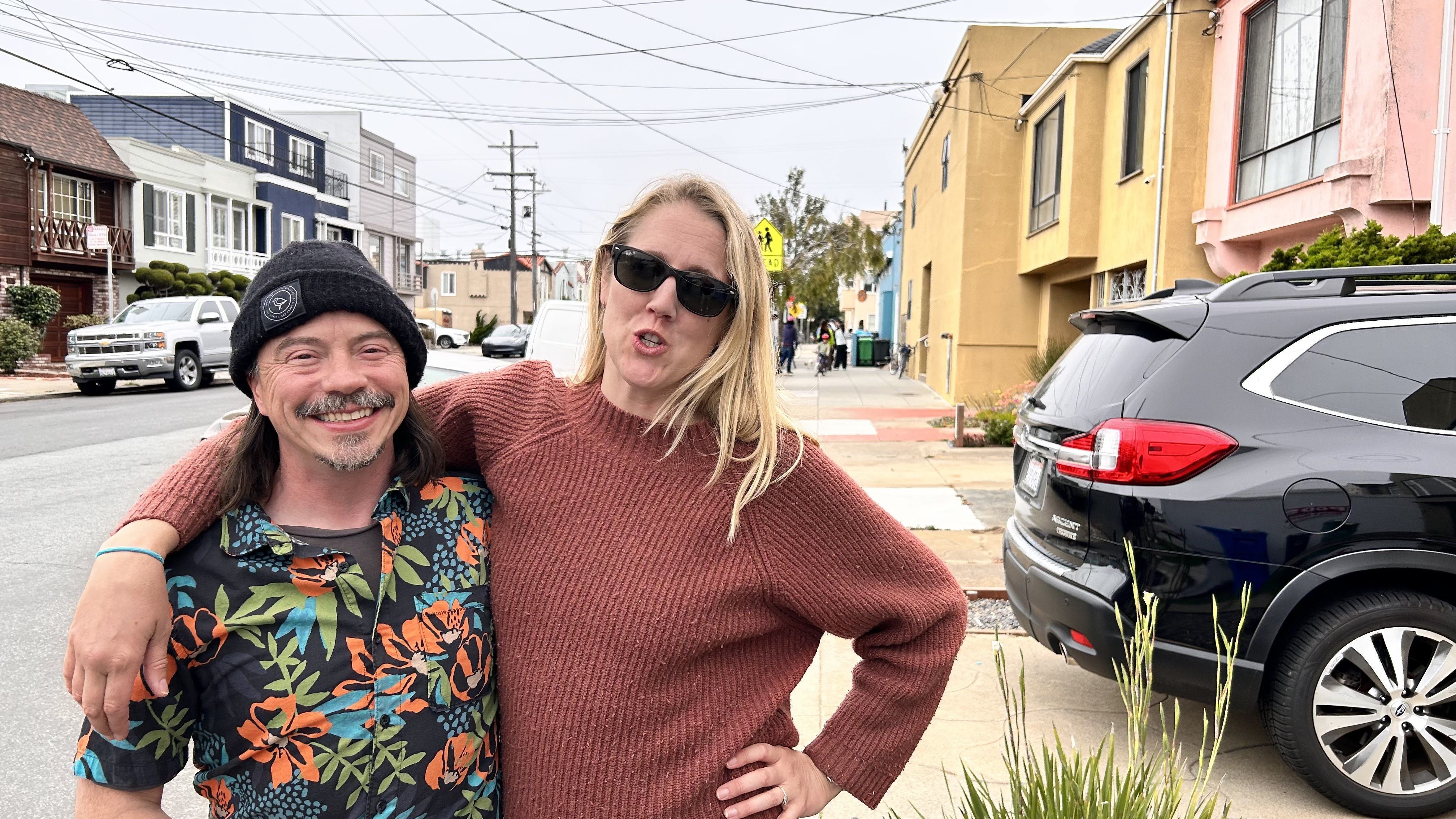 COFFEE COUPLE: Michael and Lauren pictured outside their Andytown Coffee Roasters outlet in the Outer Sunset