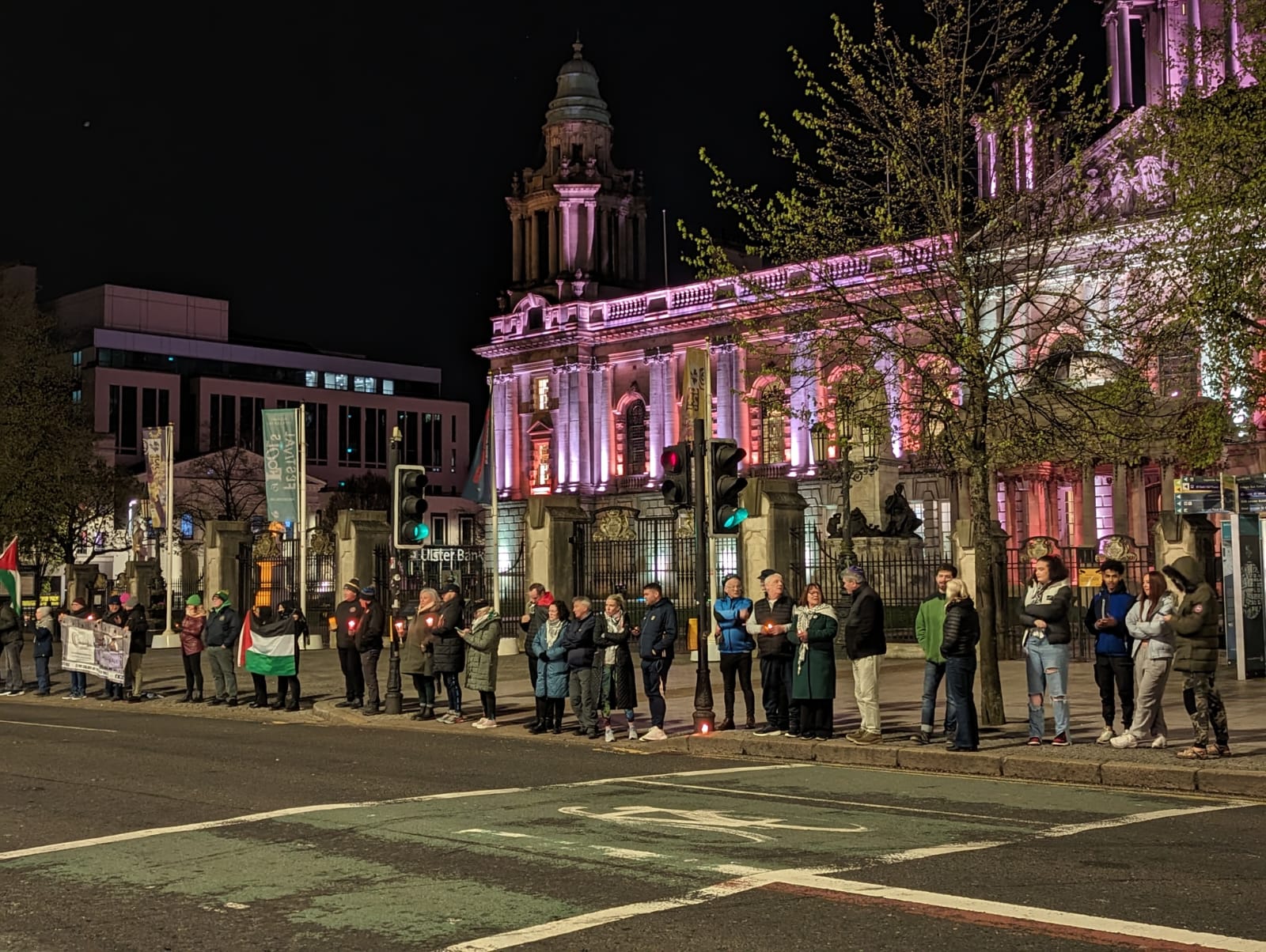 CANDLELIT VIGIL: Gaels Against Genocide in Gaza at Belfast City Hall at midnight on Wednesday