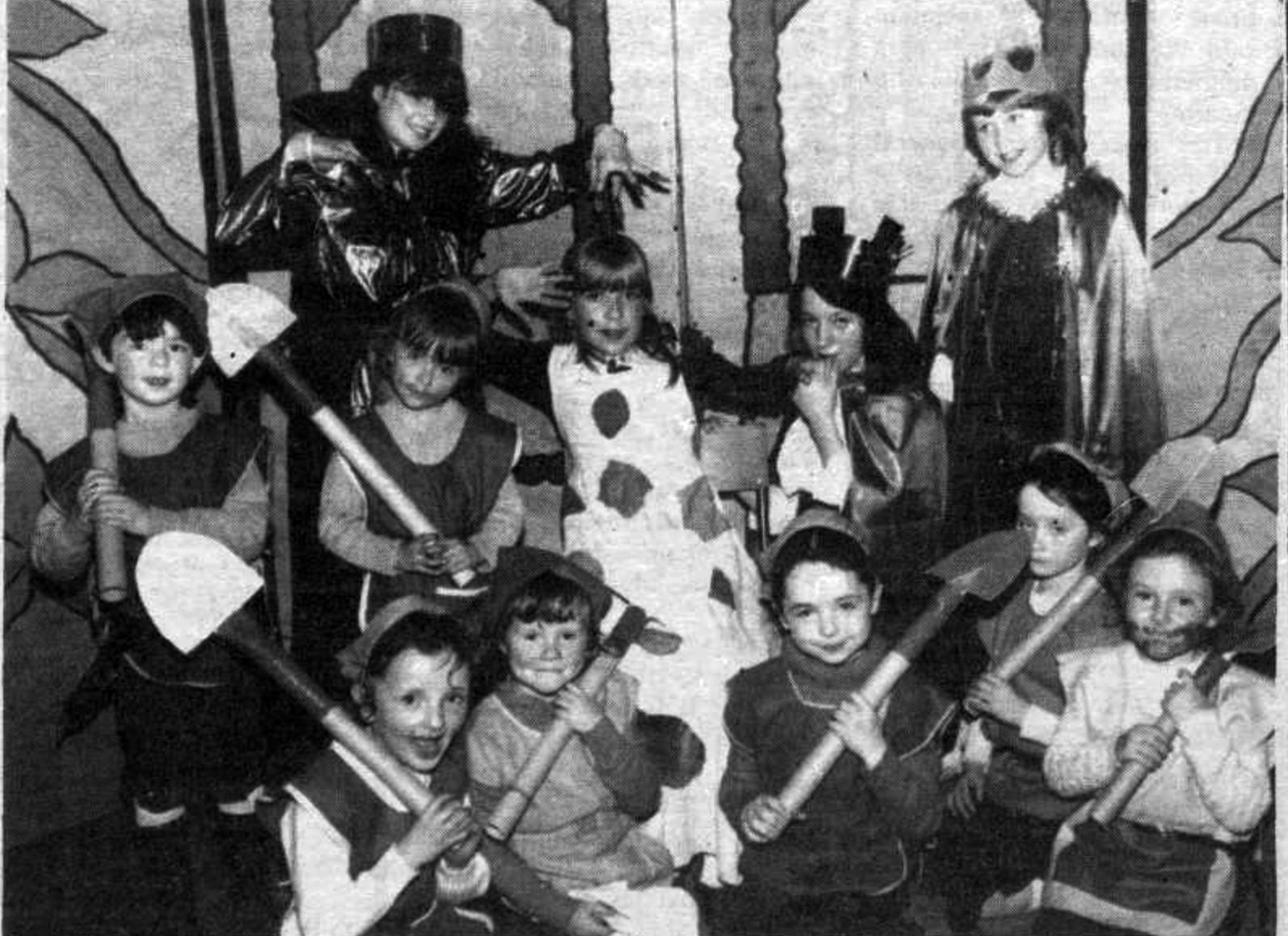 SHOW: Children from St Patrick’s Primary School, Lancaster Street, pose for our cameraman after the production of Snow White and the Seven Dwarfs in St Kevin’s Hall in April 1983