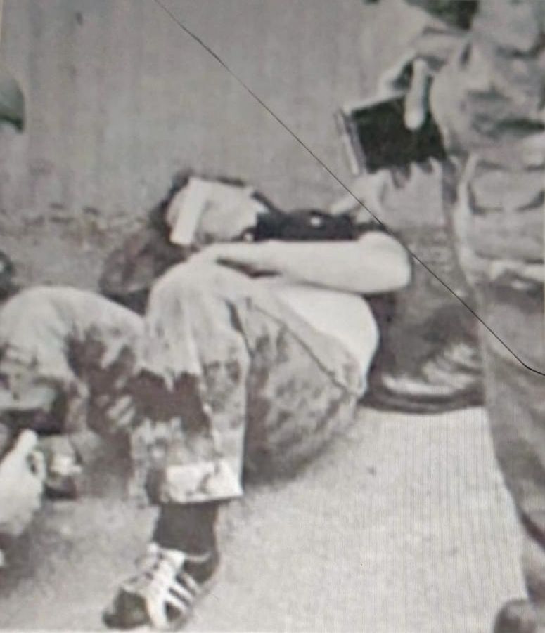 SHOT AND WOUNDED: A photograph taken of Hector McNeill in Silver City British Army barracks in Andersonstown