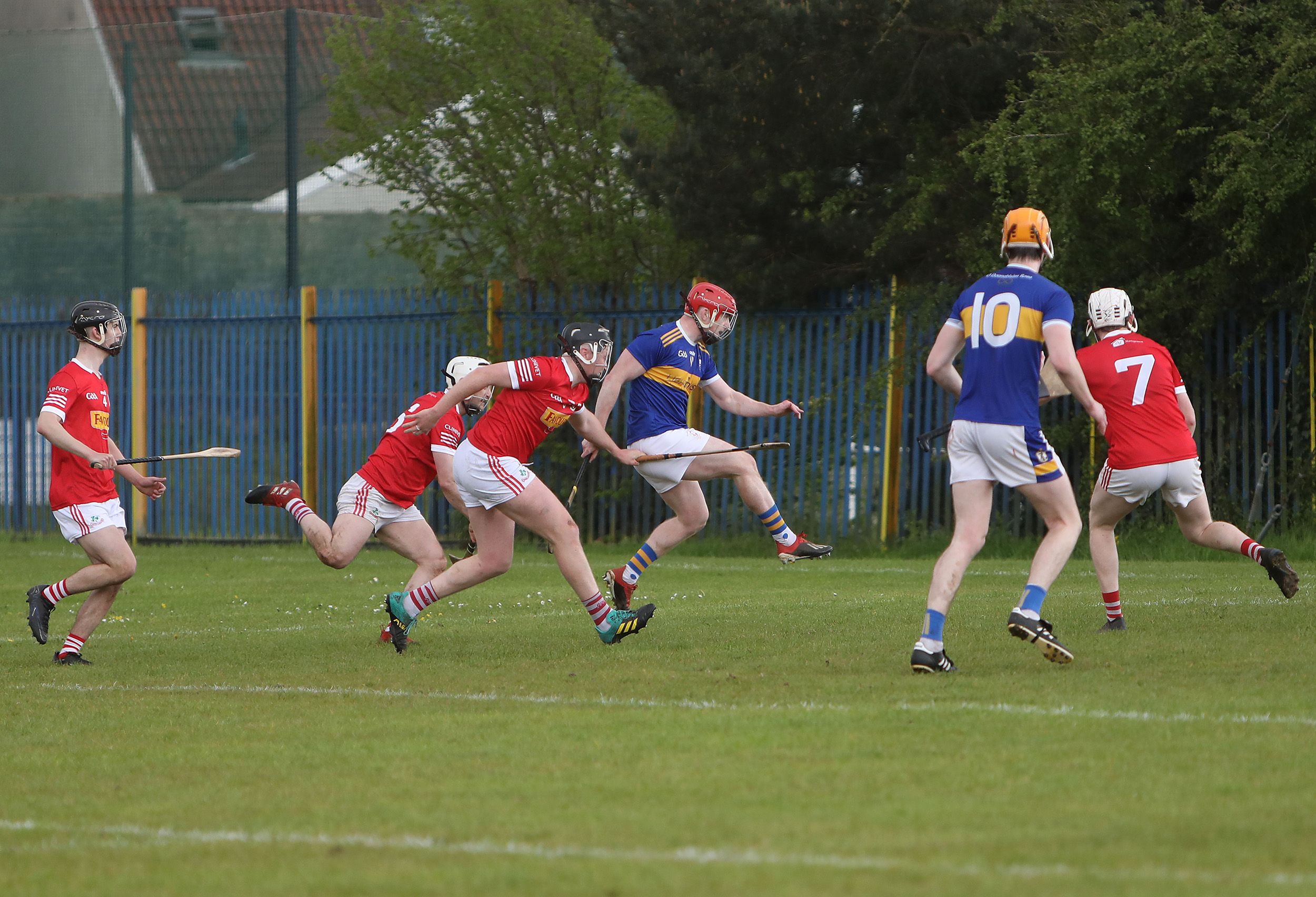 Thomas Morgan kicks home Rossa\'s second goal during Sunday\'s win over Loughgiel 