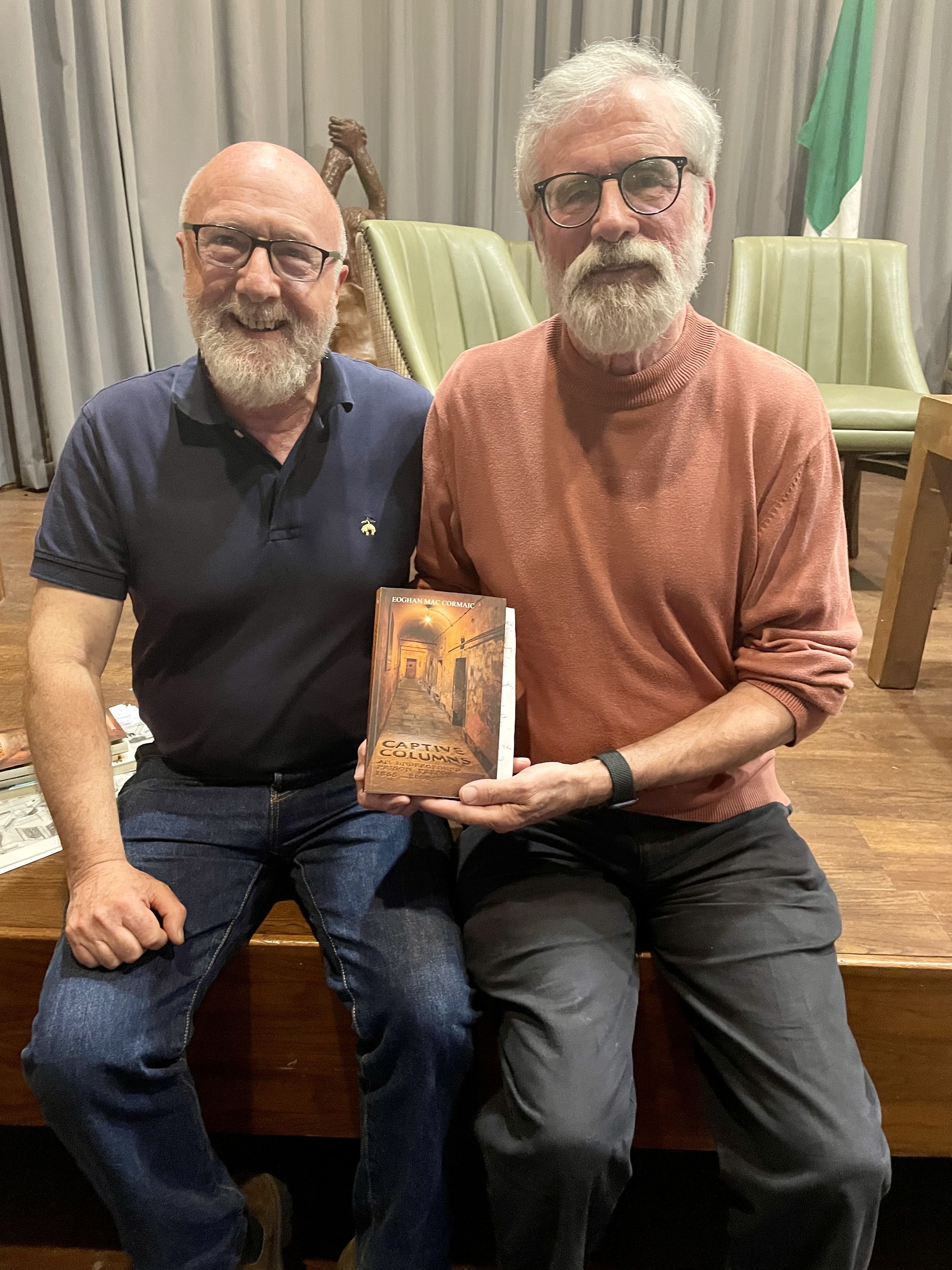 HISTORY MAN: Eoghan \'Gino\' Mac Cormac with Gerry Adams at the launch of Gino\'s new book on the history of Irish prisons