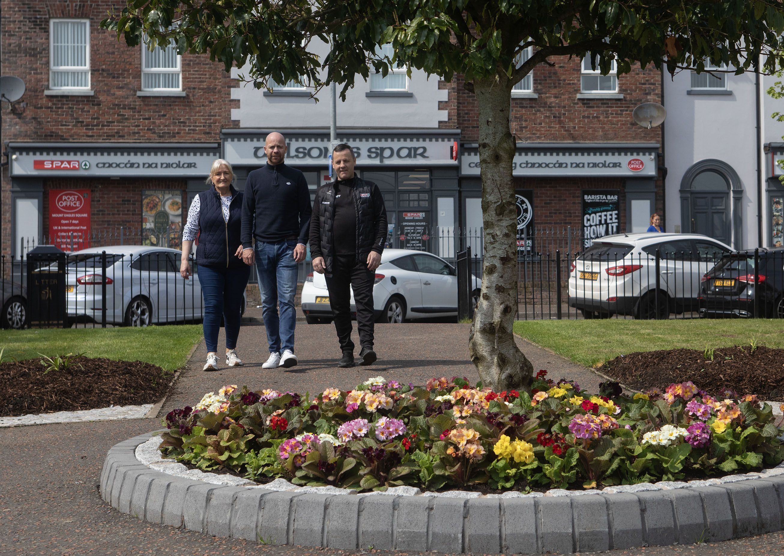 WELCOME: Eileen Bell (Mount Eagles Community Group), Councillor Joe Duffy and Adrian Gartland (SPAR Mount Eagles) at Mount Eagles Square