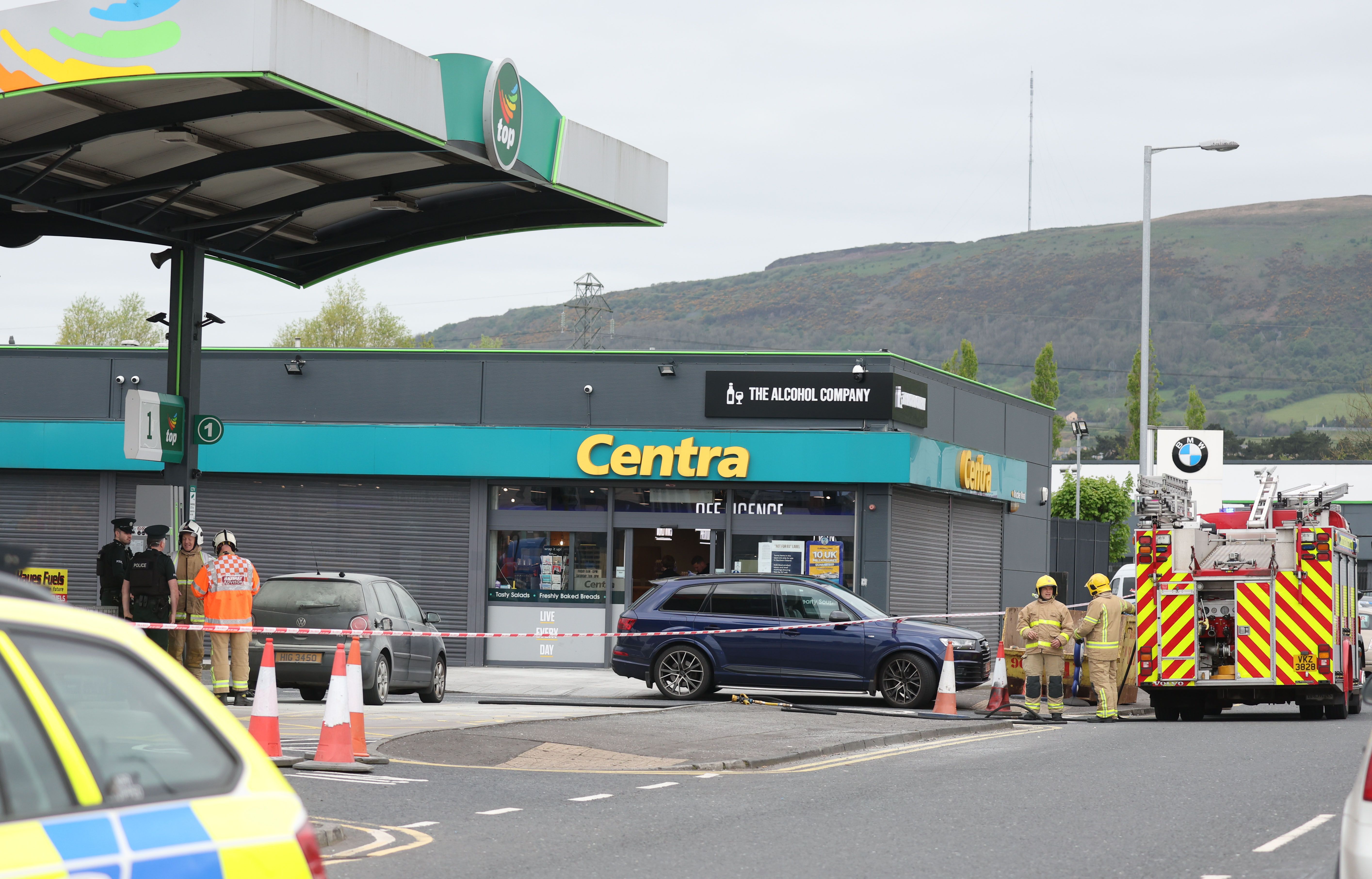 FIRE: The scene at the petrol station on Boucher Road on Tuesday morning