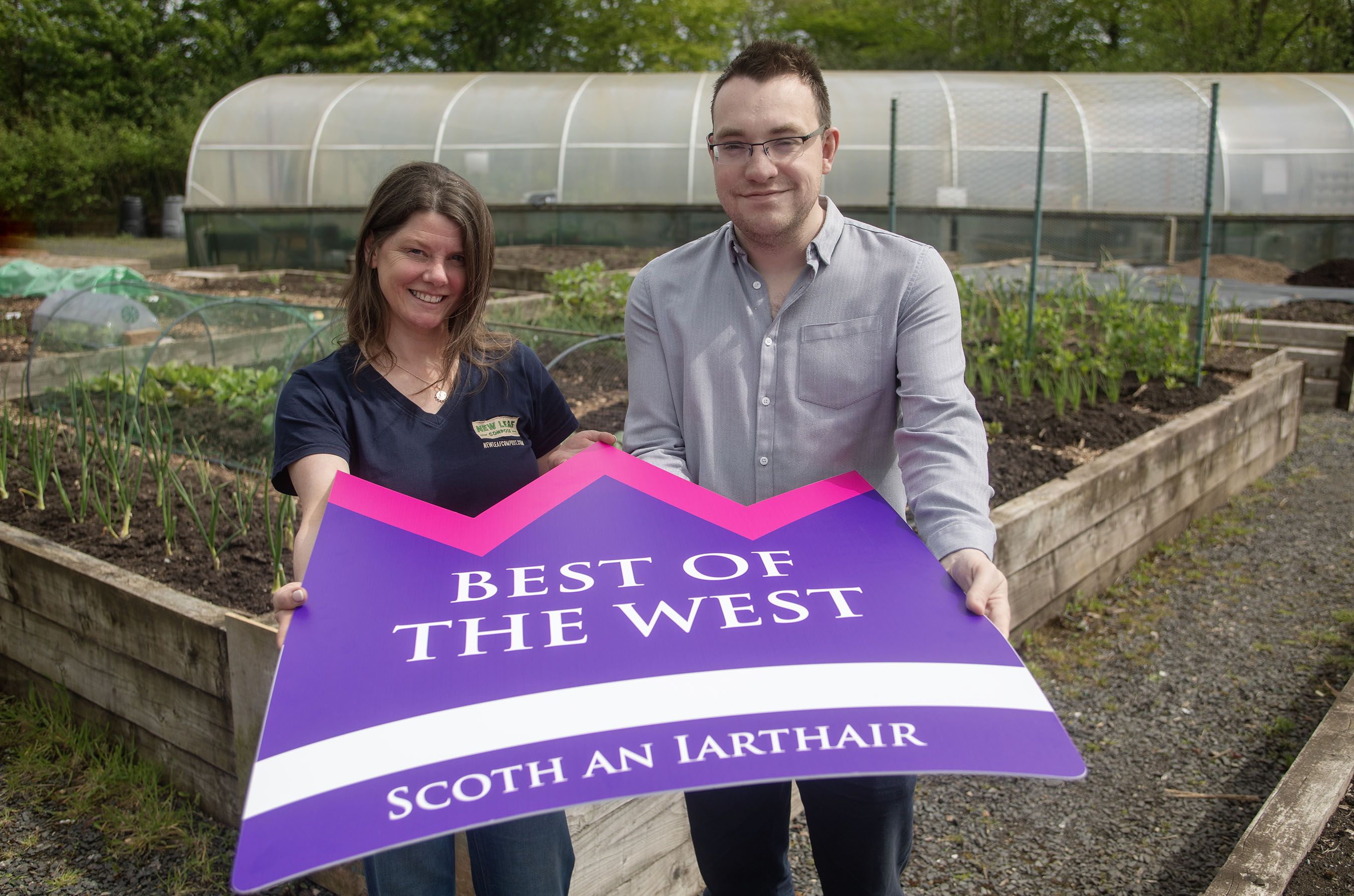 BEST OF THE WEST: Sharon McMaster, Community Outreach Manager for Natural World Products, with Conor McParland from Belfast Media at Colin Allotments
