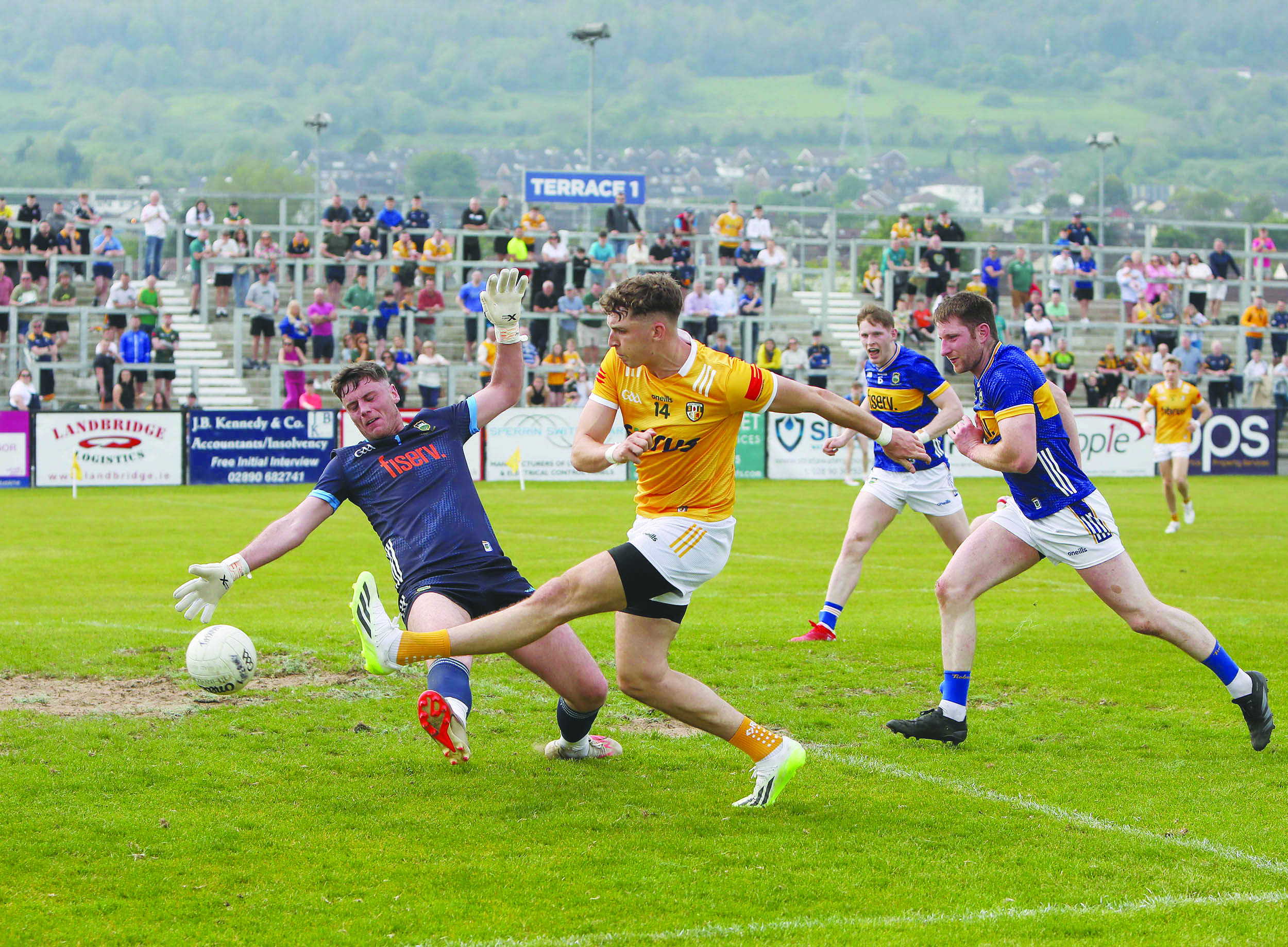 Ruairi McCann netted twice against Tipperary in Antrim’s opening Tailteann Cup game and the big Aghagallon man’s return from injury is a huge boost for the Saffrons