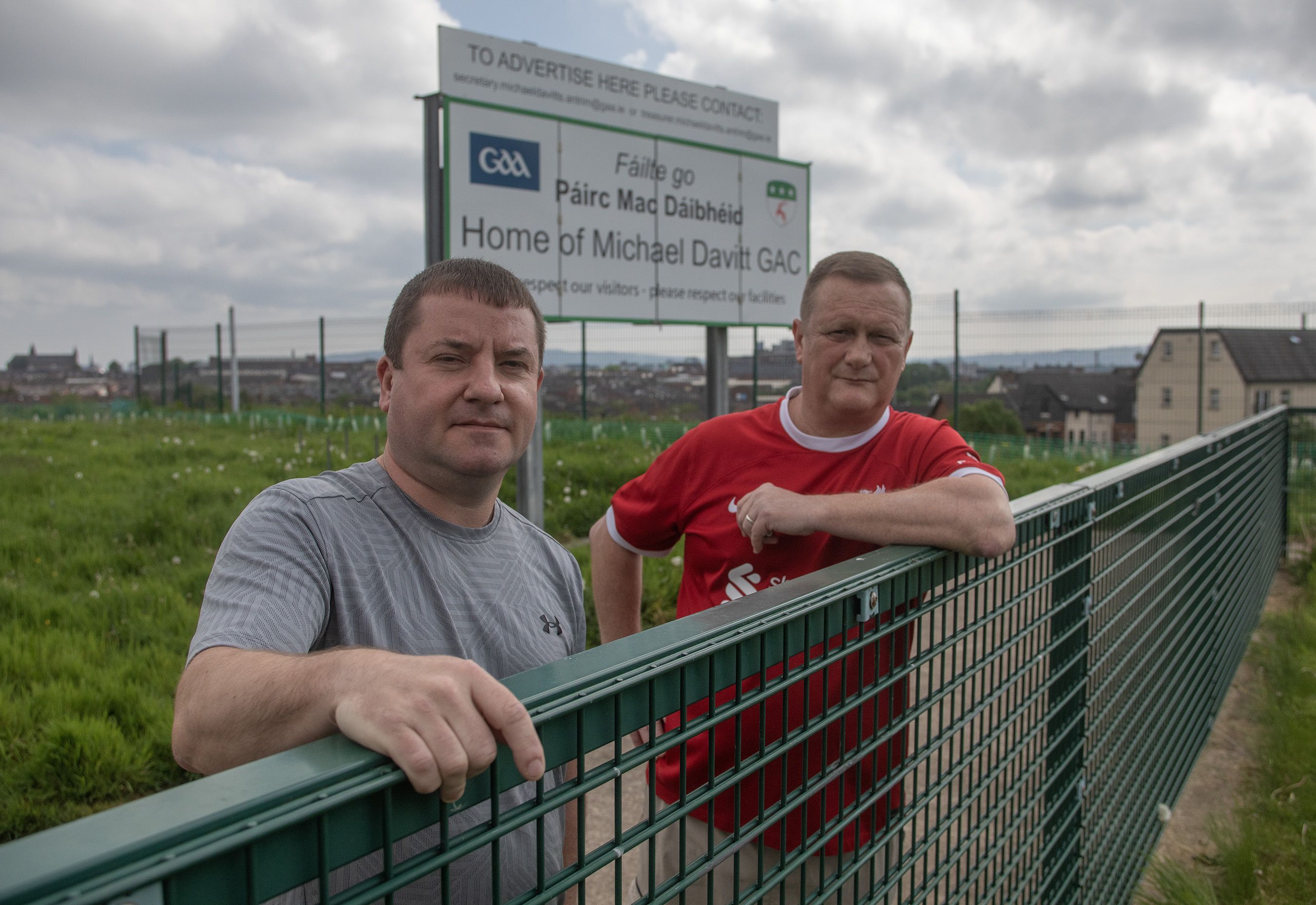 WELCOME: Sinn Féin councillor Ciaran Beattie and Mark Skillen from Blackie River Community Group
