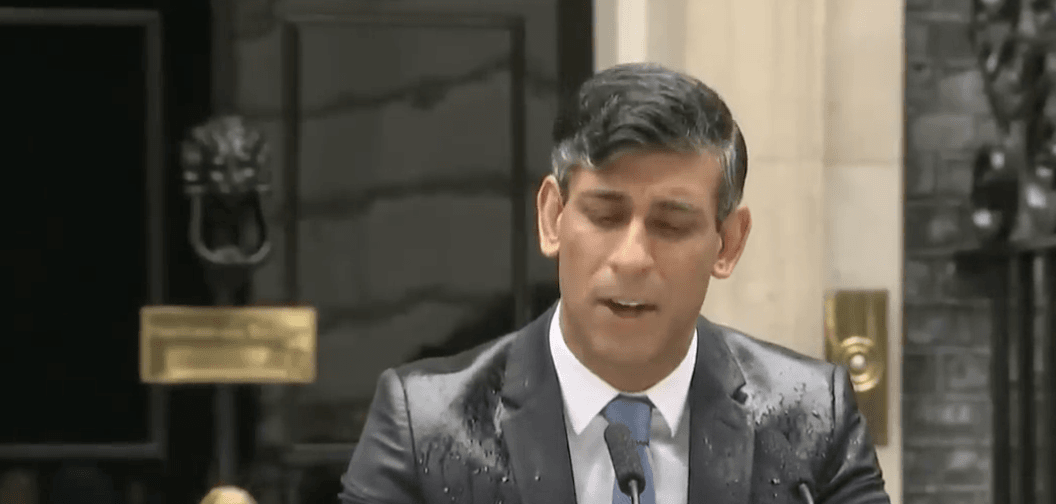 THINGS CAN ONLY GET WETTER: Rishi Sunak cut rather a pathetic figure as he got soaked outside No.10