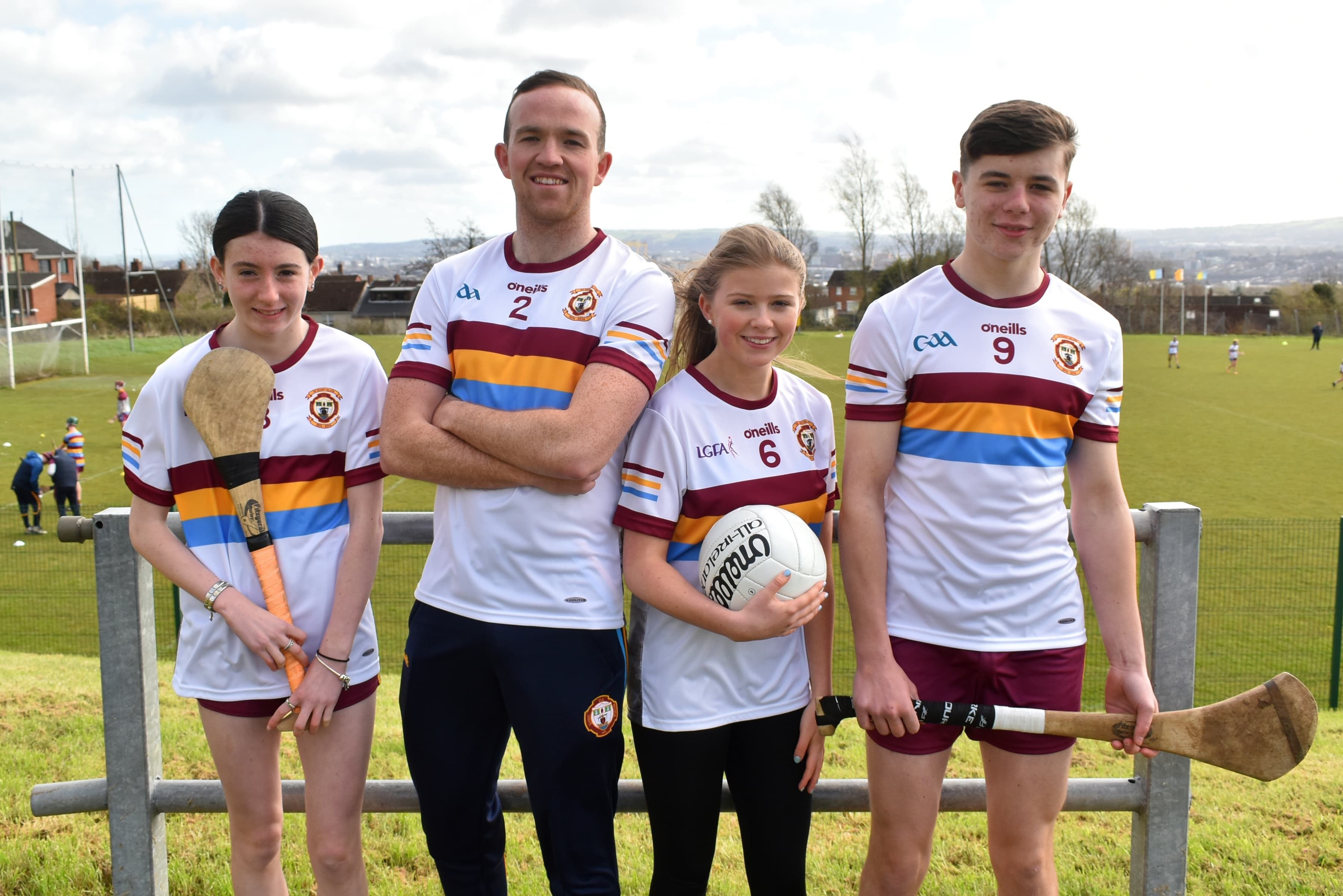 50TH ANNIVERSARY: Niamh Keenan, Micheal Savage, Dualitin Ní Cathail and Nathan McKenna wearing Gort na Móna\'S new 50th anniversary jersey