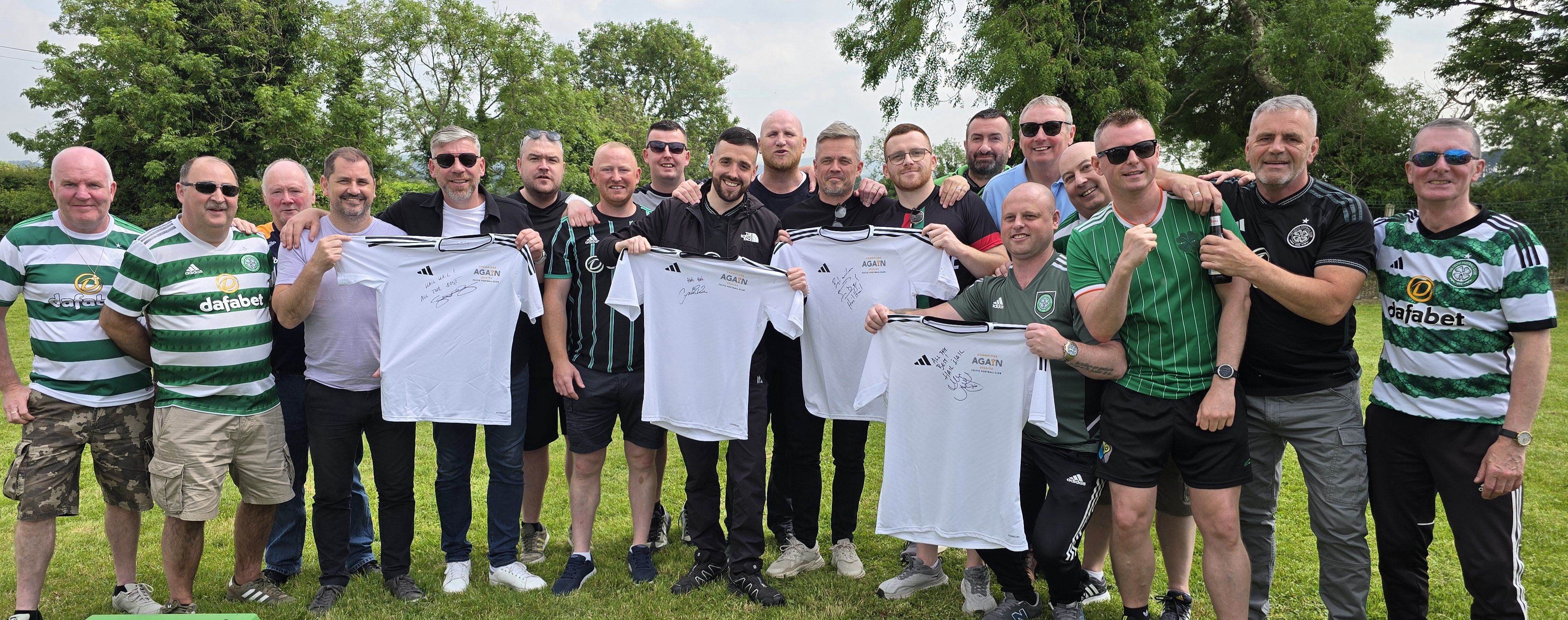 YOU\'LL NEVER WALK ALONE: The Celtic fans are joined by club legends John Hartson, Tom Boyd, Jackie McNamara, Simon Donnelly and Alan Thompson