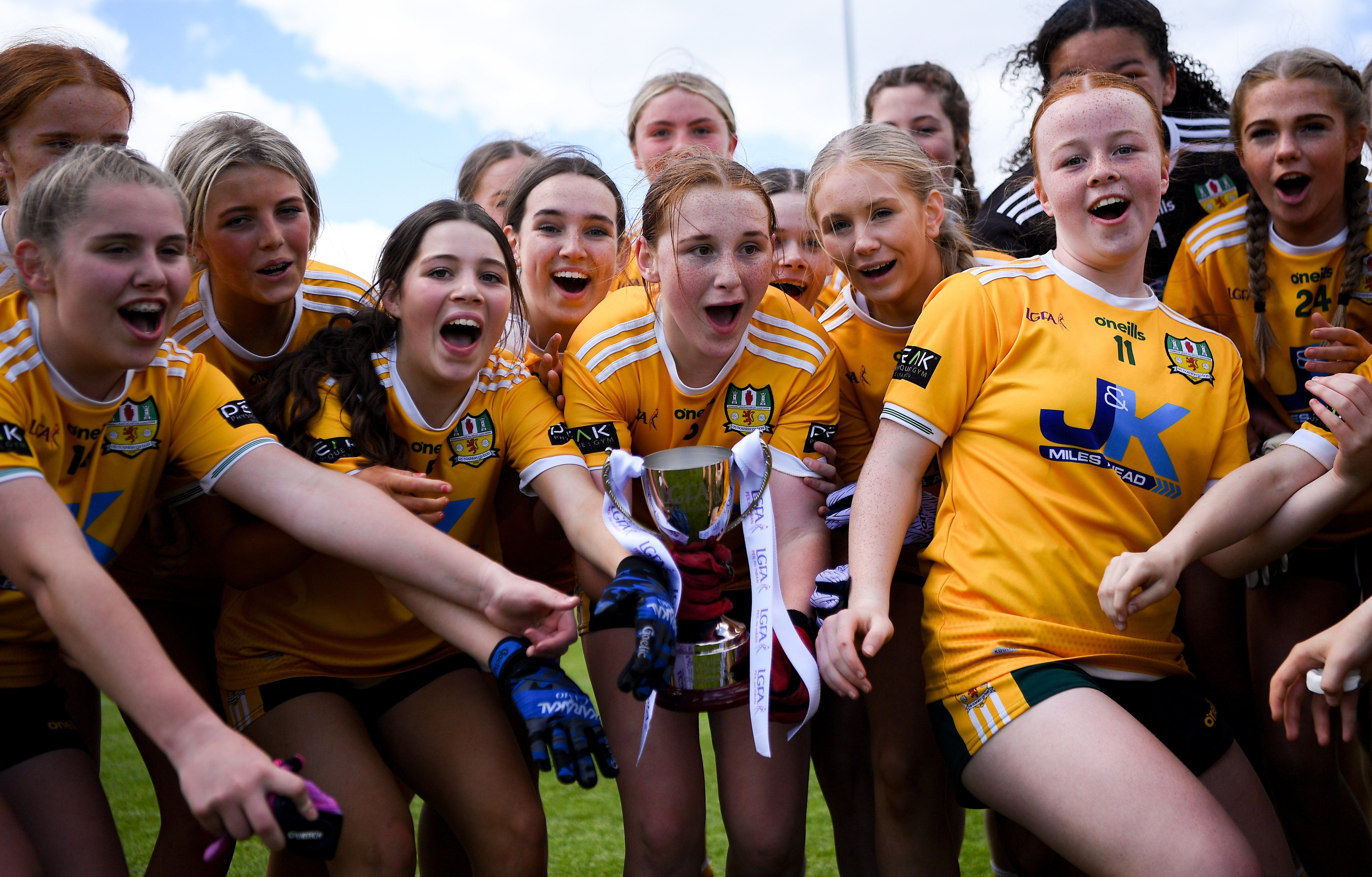 The Antrim players celebrate their win