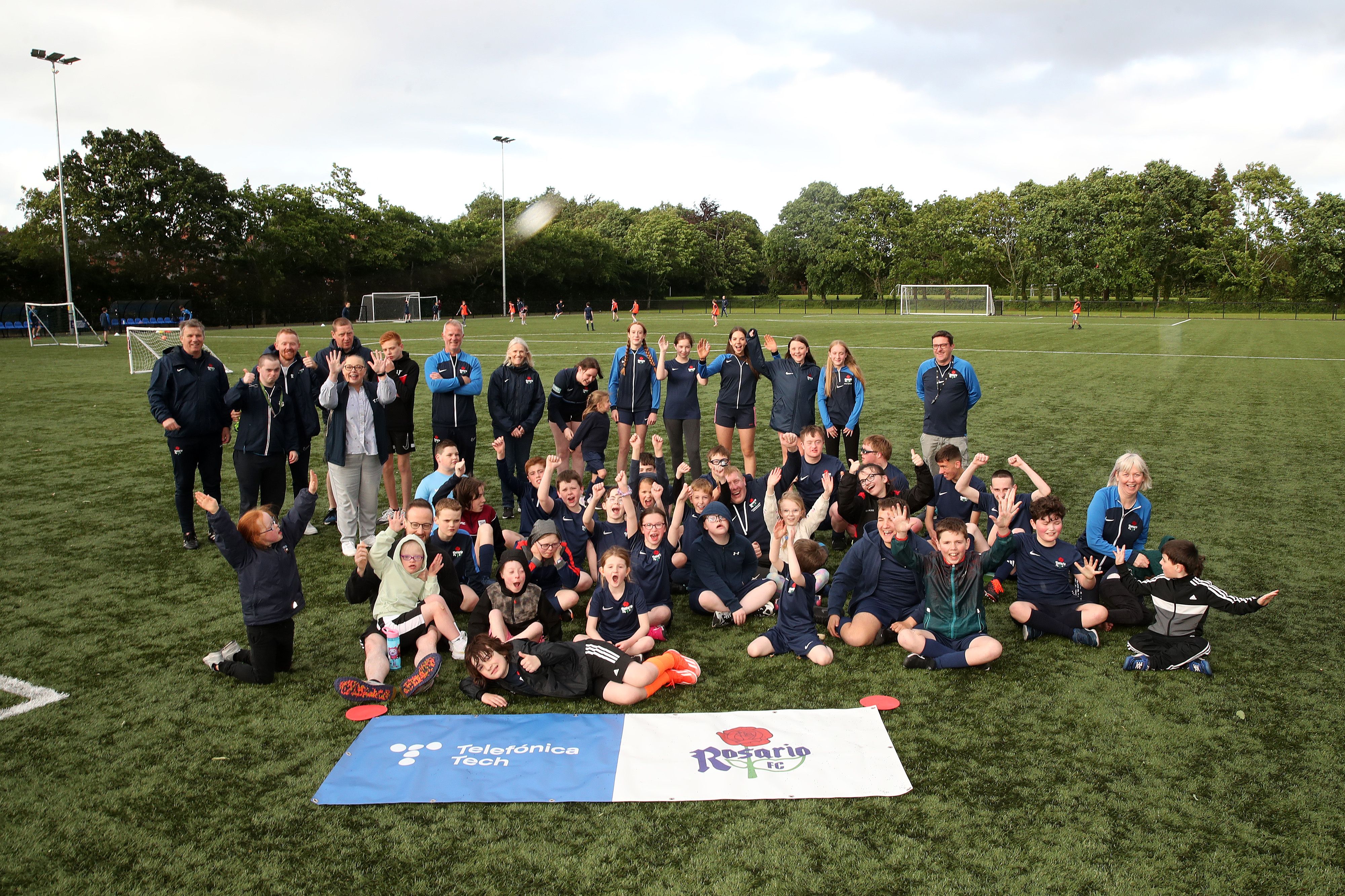 A prize-giving night for the Rosario Disabled children’s football team to celebrate the success of the club and achievements of the young people attending the club, pictured alongside Ellen Dickson, VP of Enterprise Health at Telefónica Tech UK&I