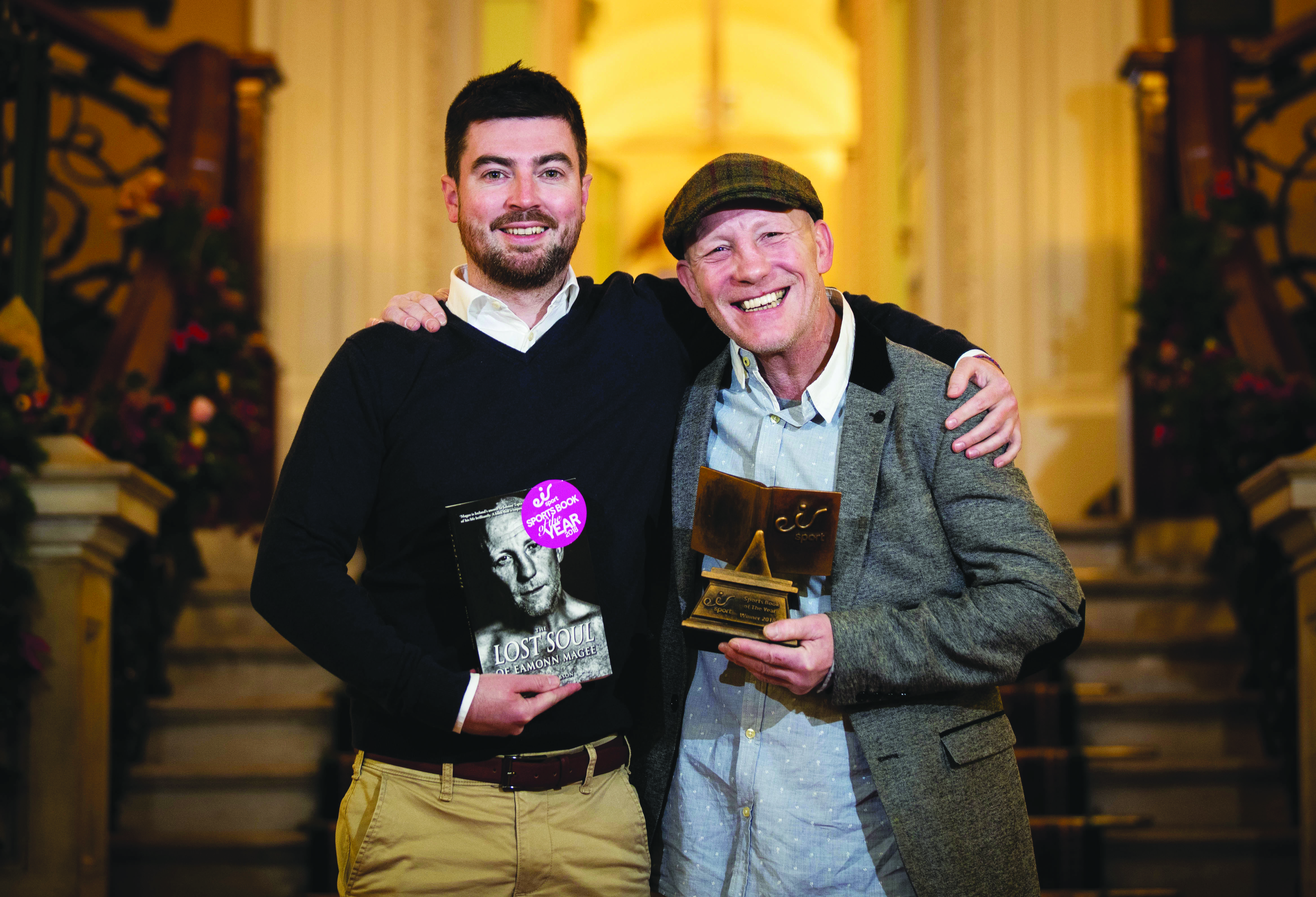 Author, Paul Gibson with Eamonn Magee when ‘The Lost Soul of Eamonn Magee’ scooped the 2018 Sportsbook of the Year