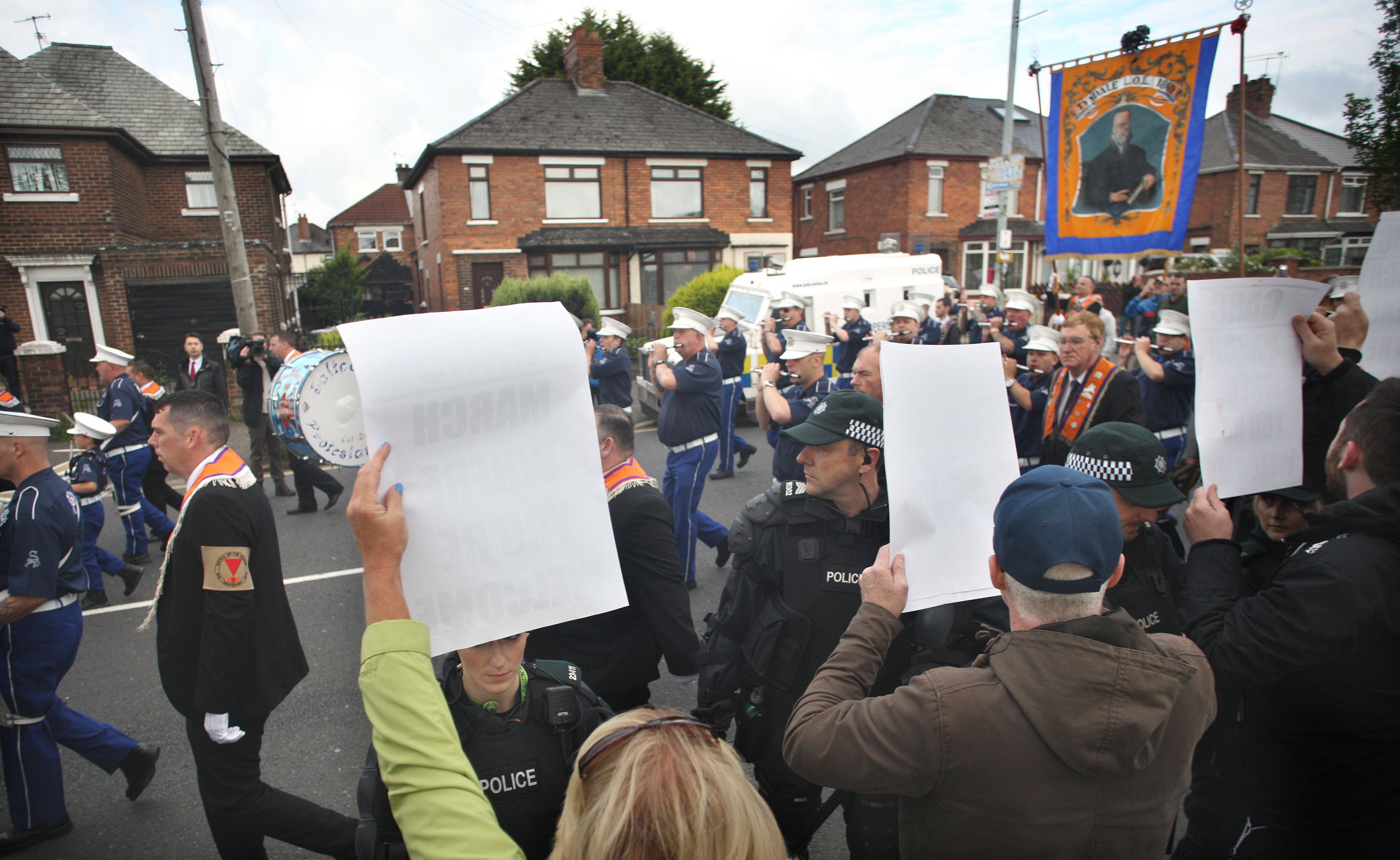 PAST TENSIONS: A residents\' protest against an Orange lodge march before the agreement was signed in 2016