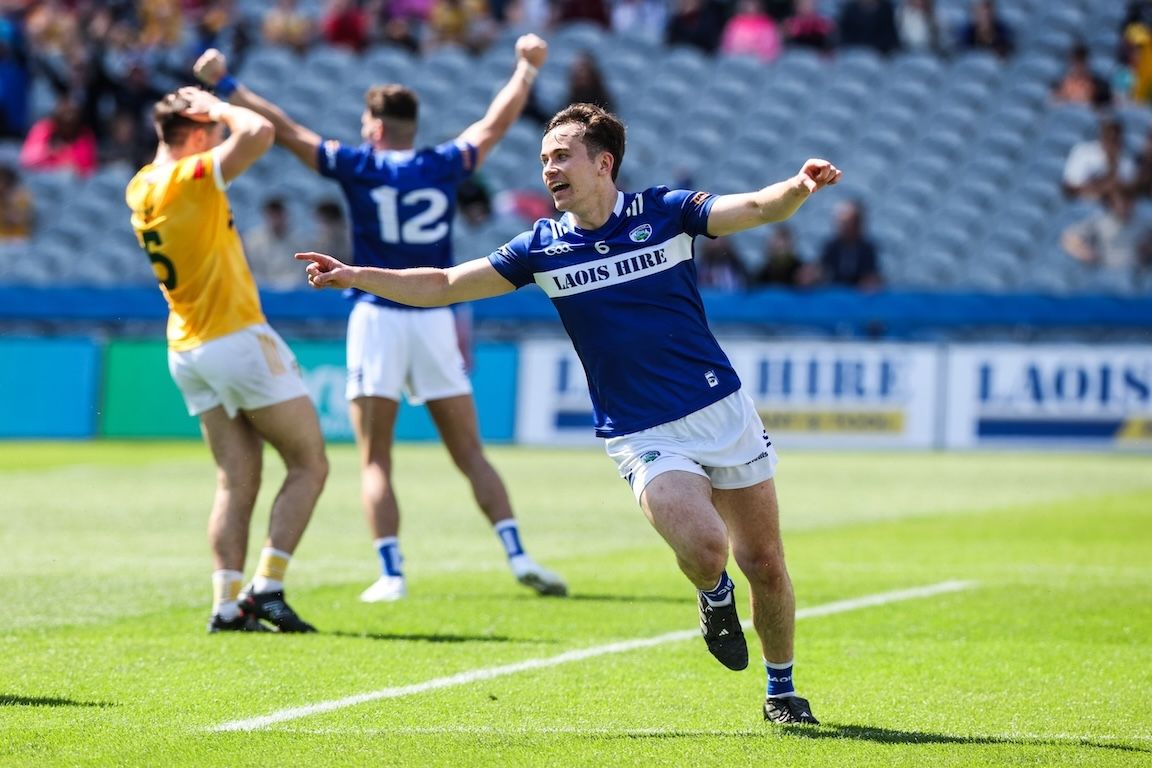 Brian Byrne celebrates after scoring his side\'s third goal of the match 