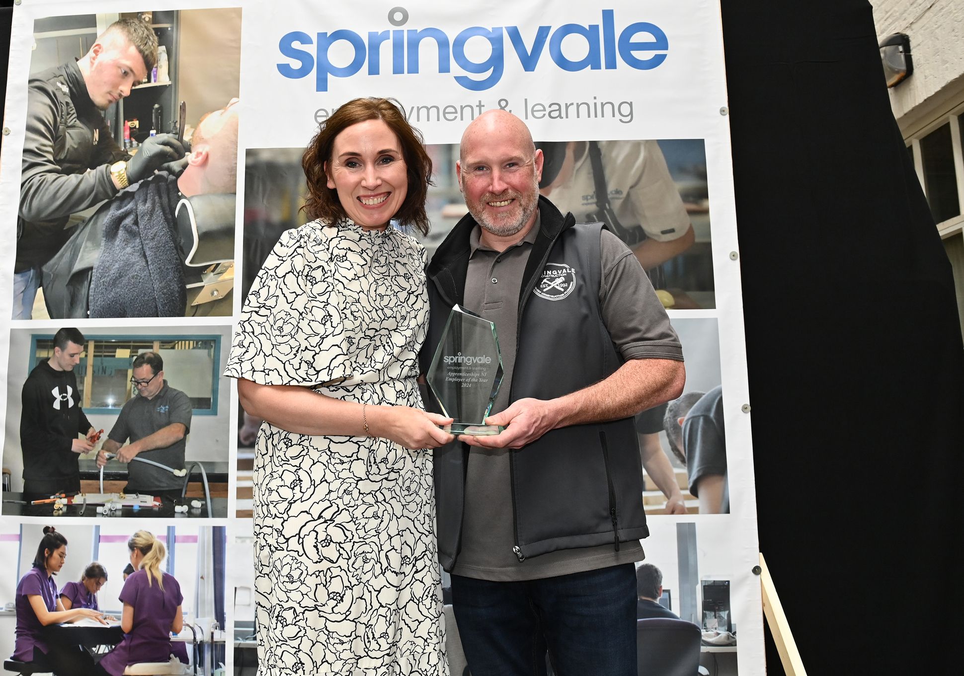 Apprenticeships NI Employer of the Year, PK Murphy is presented with his award by Raymond McKenna (Springvale Construction Co-Ordinator)