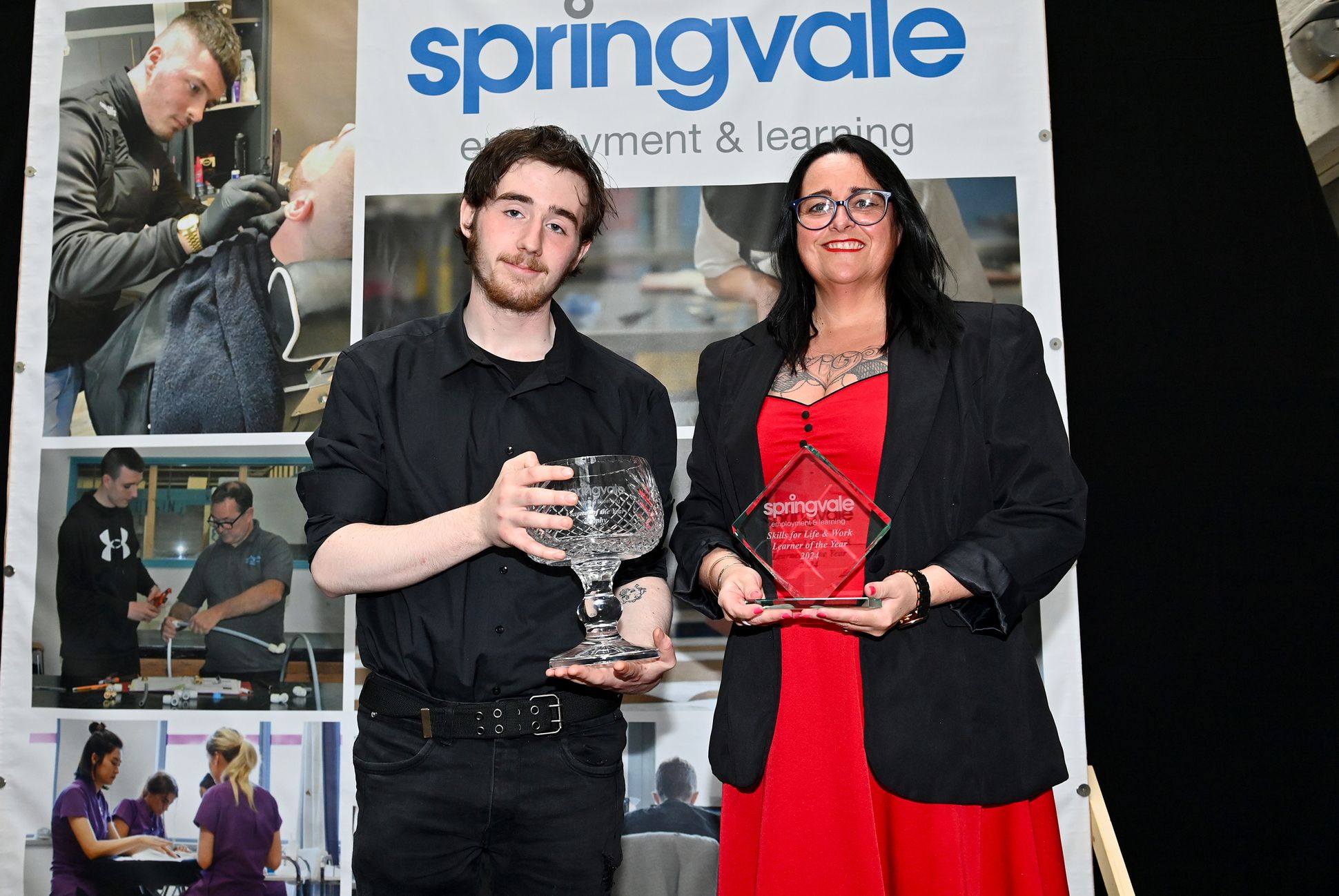 Colin Wilson (Skills For Life and Work Learner of the Year) is presented with his award by Shelly Higgins (Programme Manager at Springvale Learning).